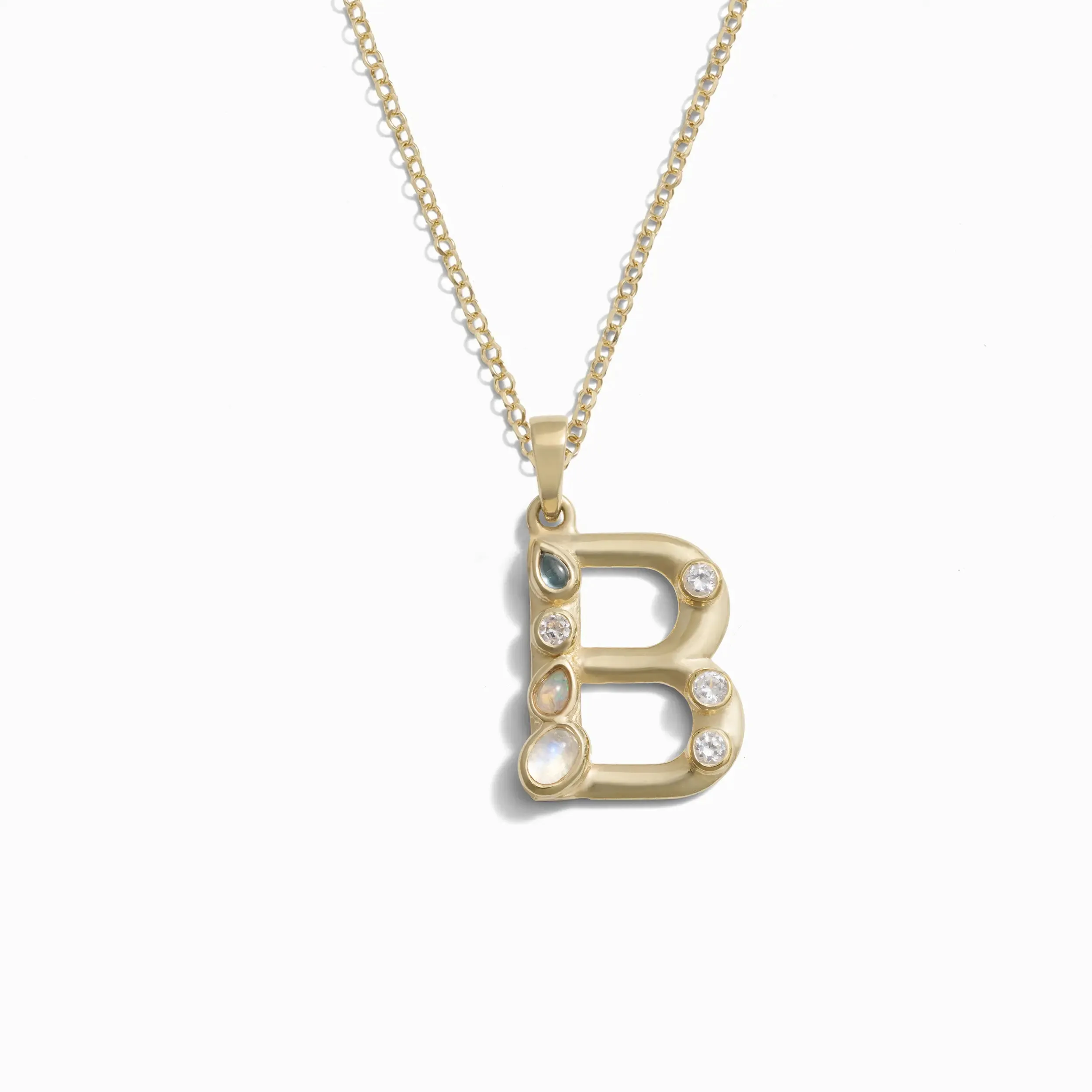 Gold Gemstone Initial Necklace