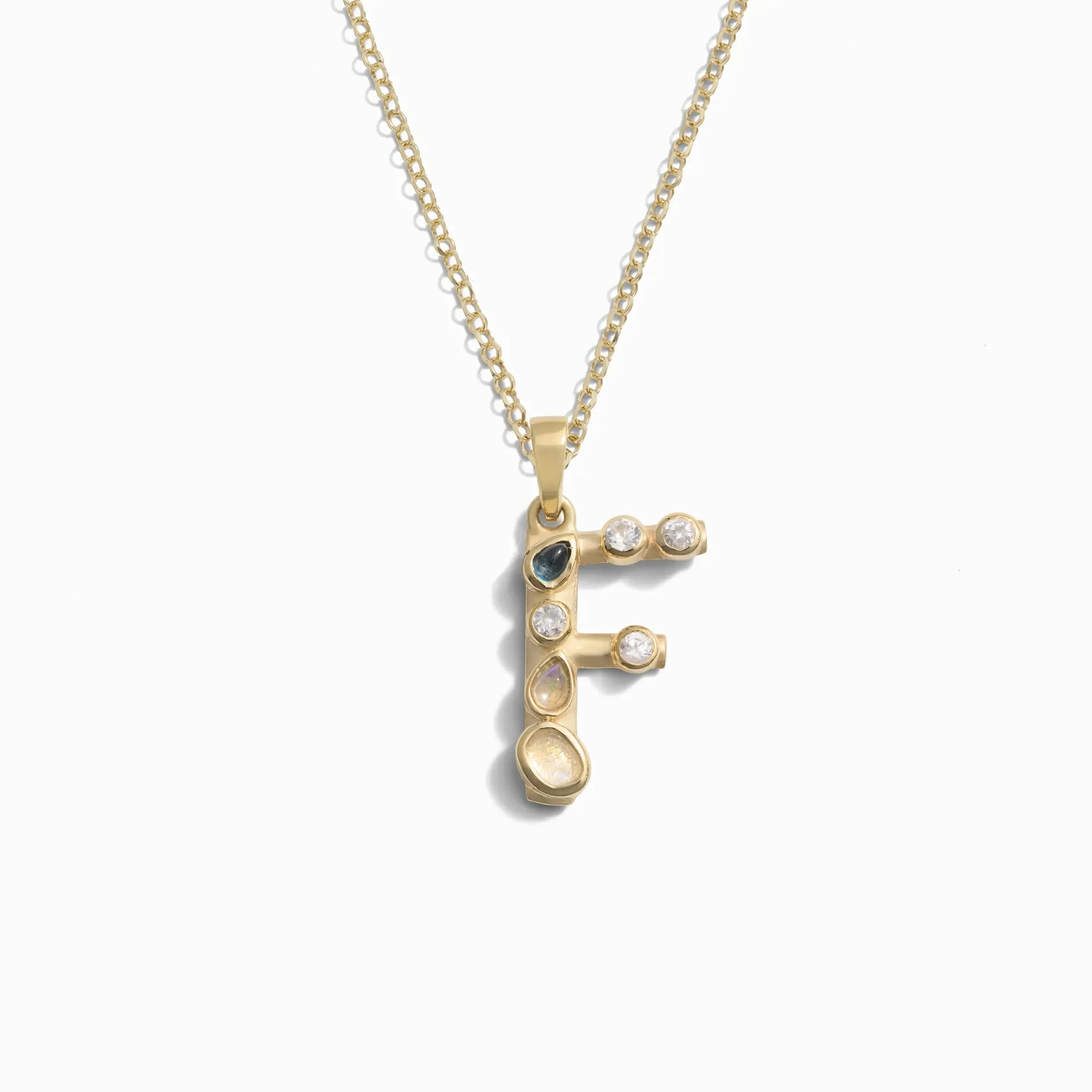 Gold Gemstone Initial Necklace