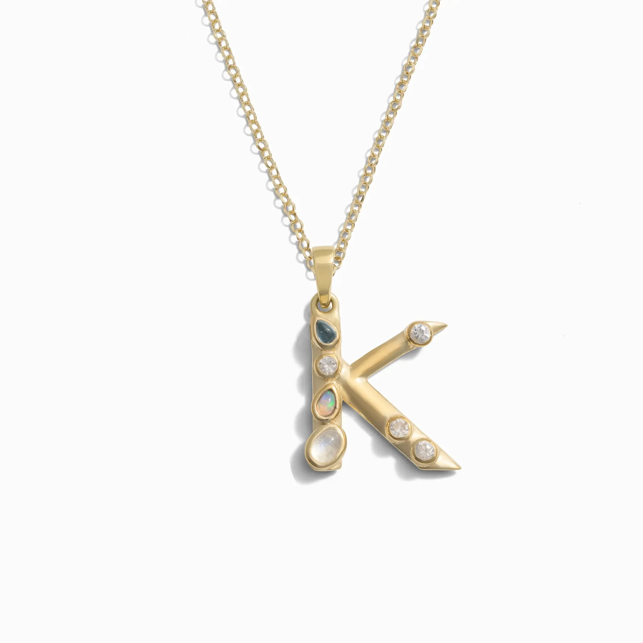 Gold Gemstone Initial Necklace