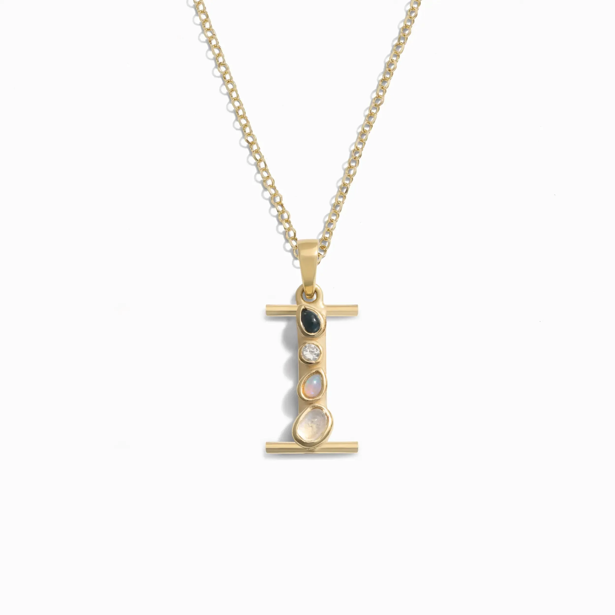 Gold Gemstone Initial Necklace