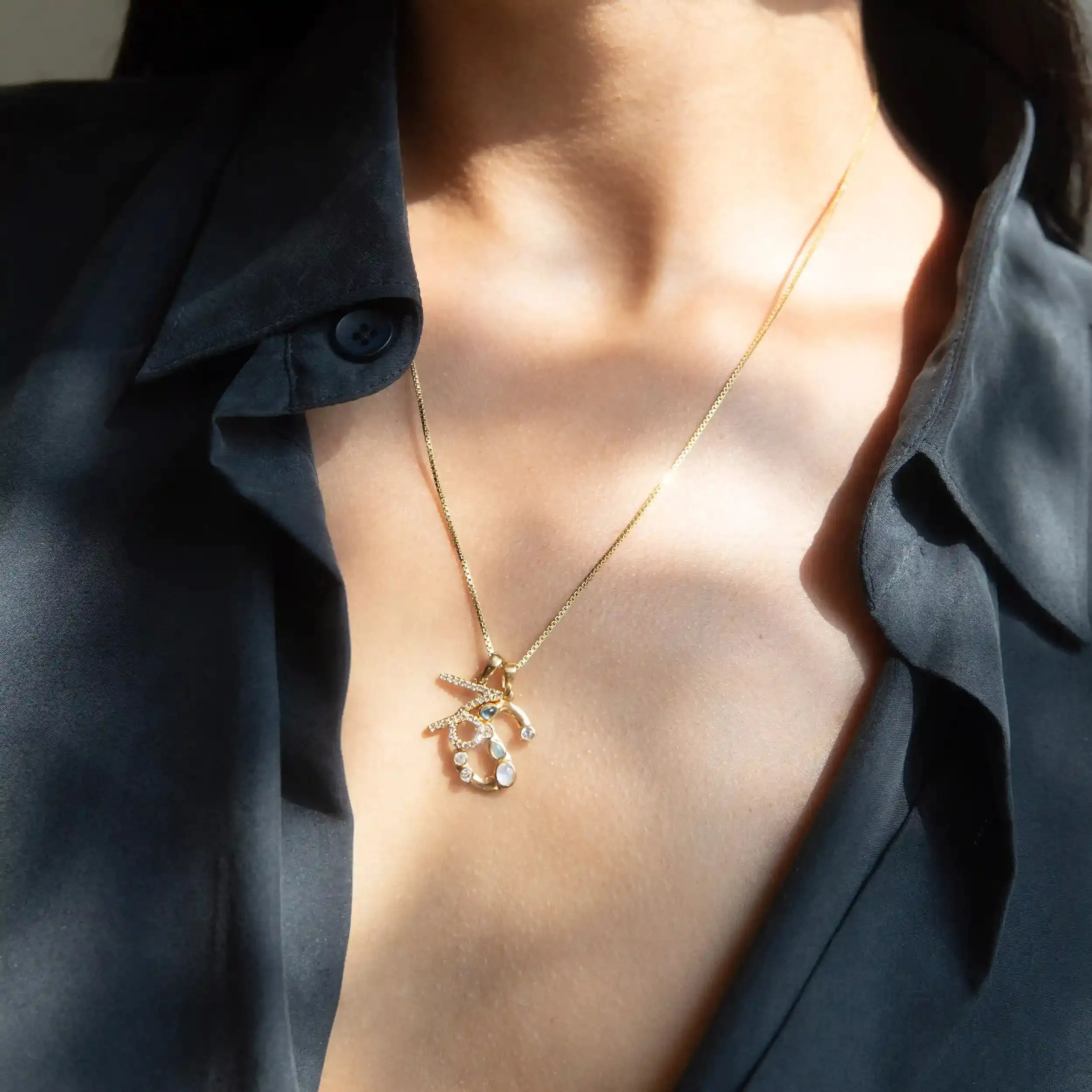 Gold Gemstone Initial Necklace