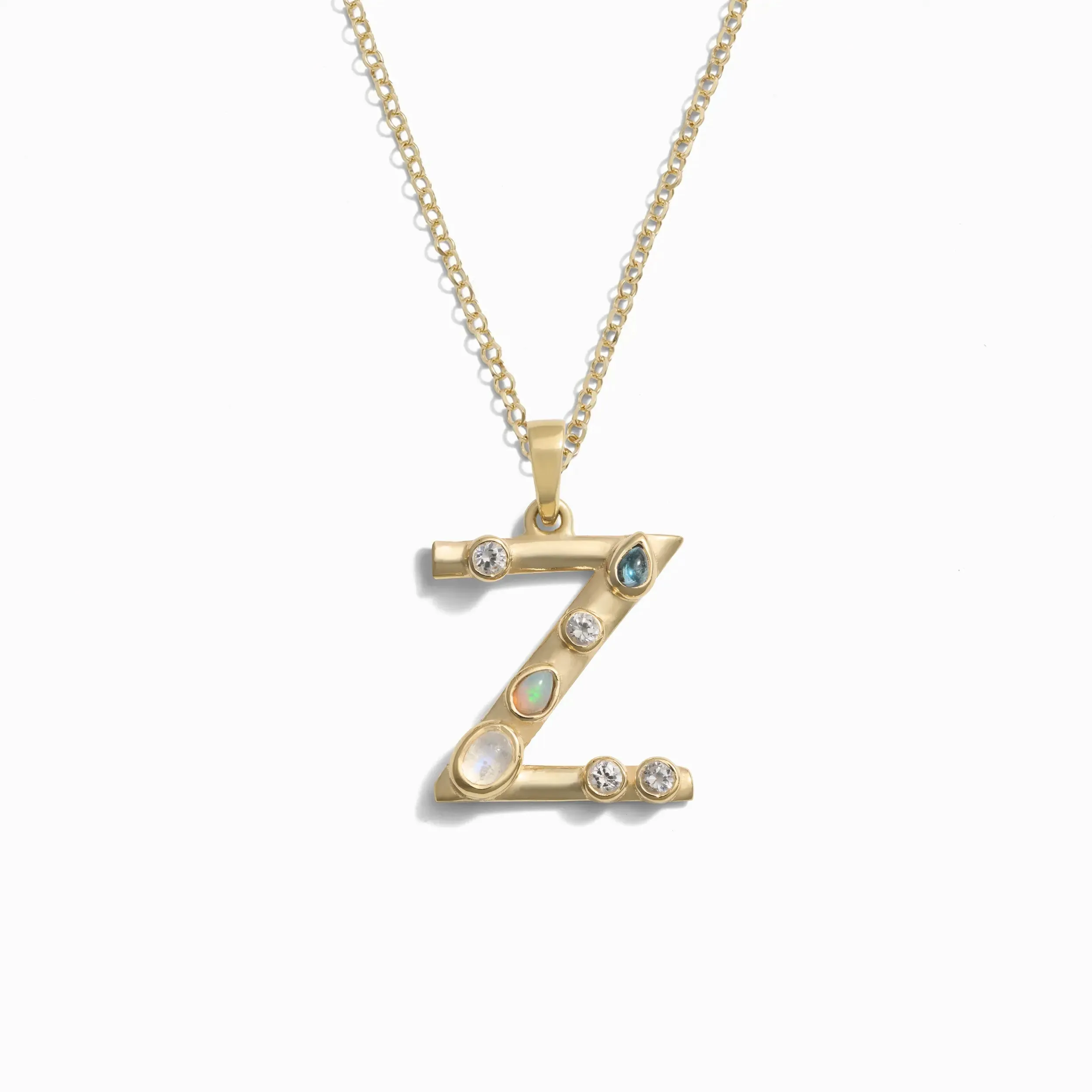 Gold Gemstone Initial Necklace