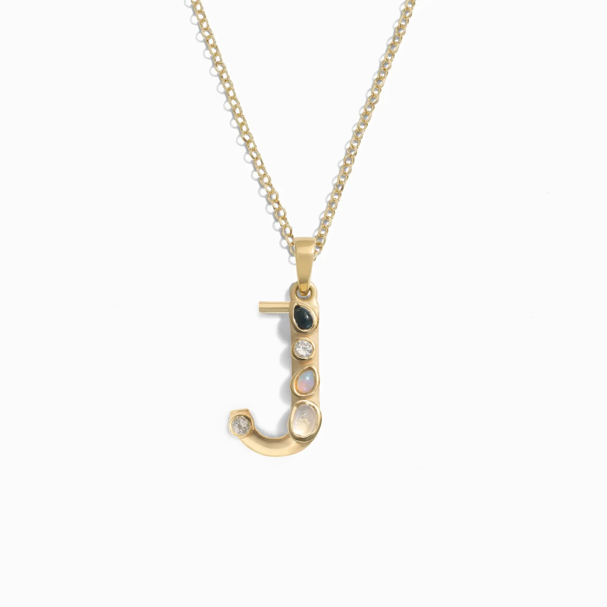 Gold Gemstone Initial Necklace