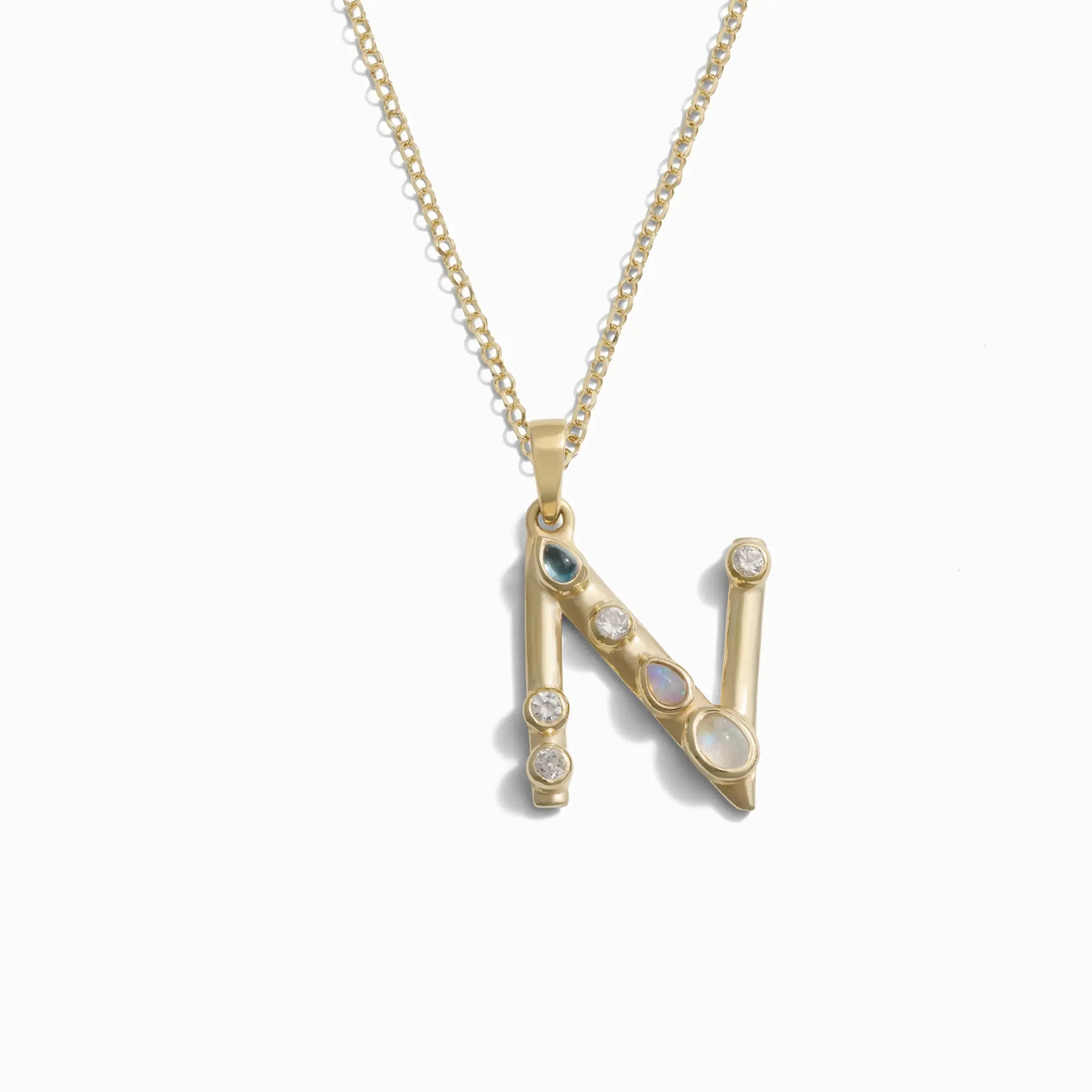 Gold Gemstone Initial Necklace