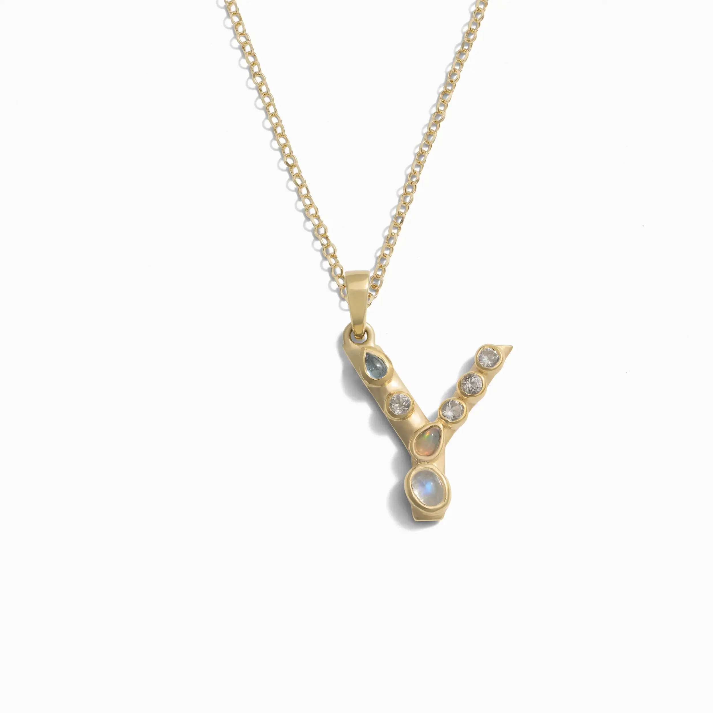 Gold Gemstone Initial Necklace