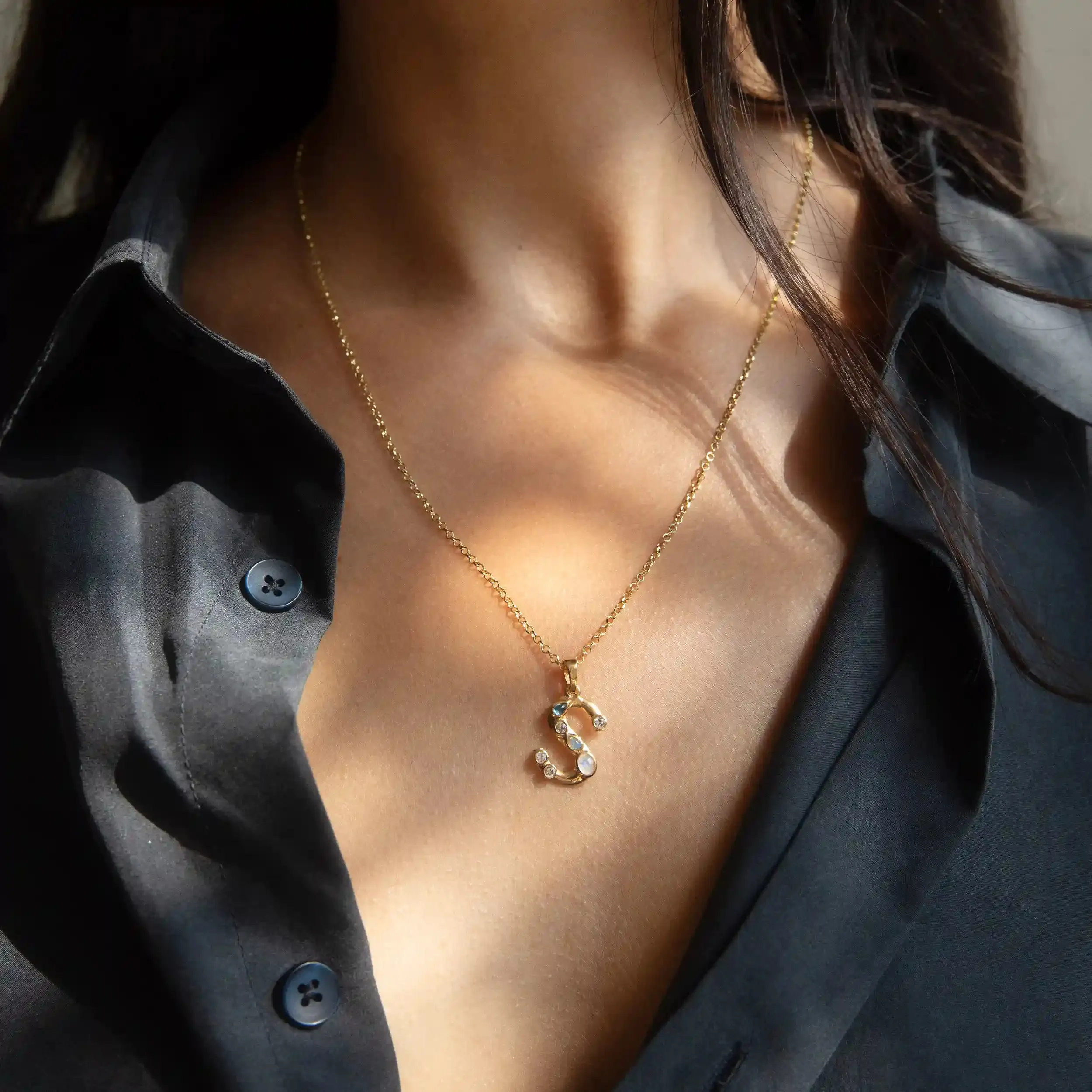 Gold Gemstone Initial Necklace