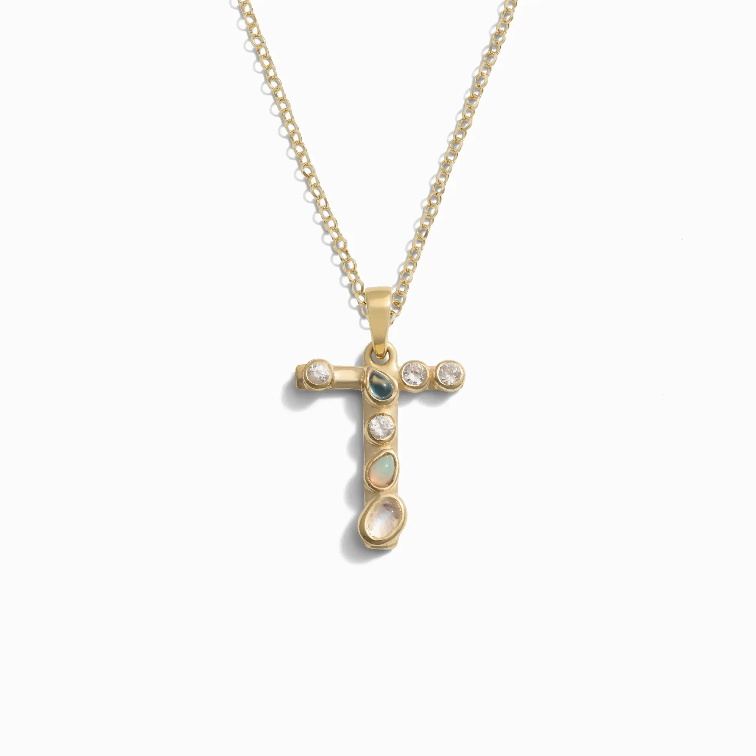 Gold Gemstone Initial Necklace