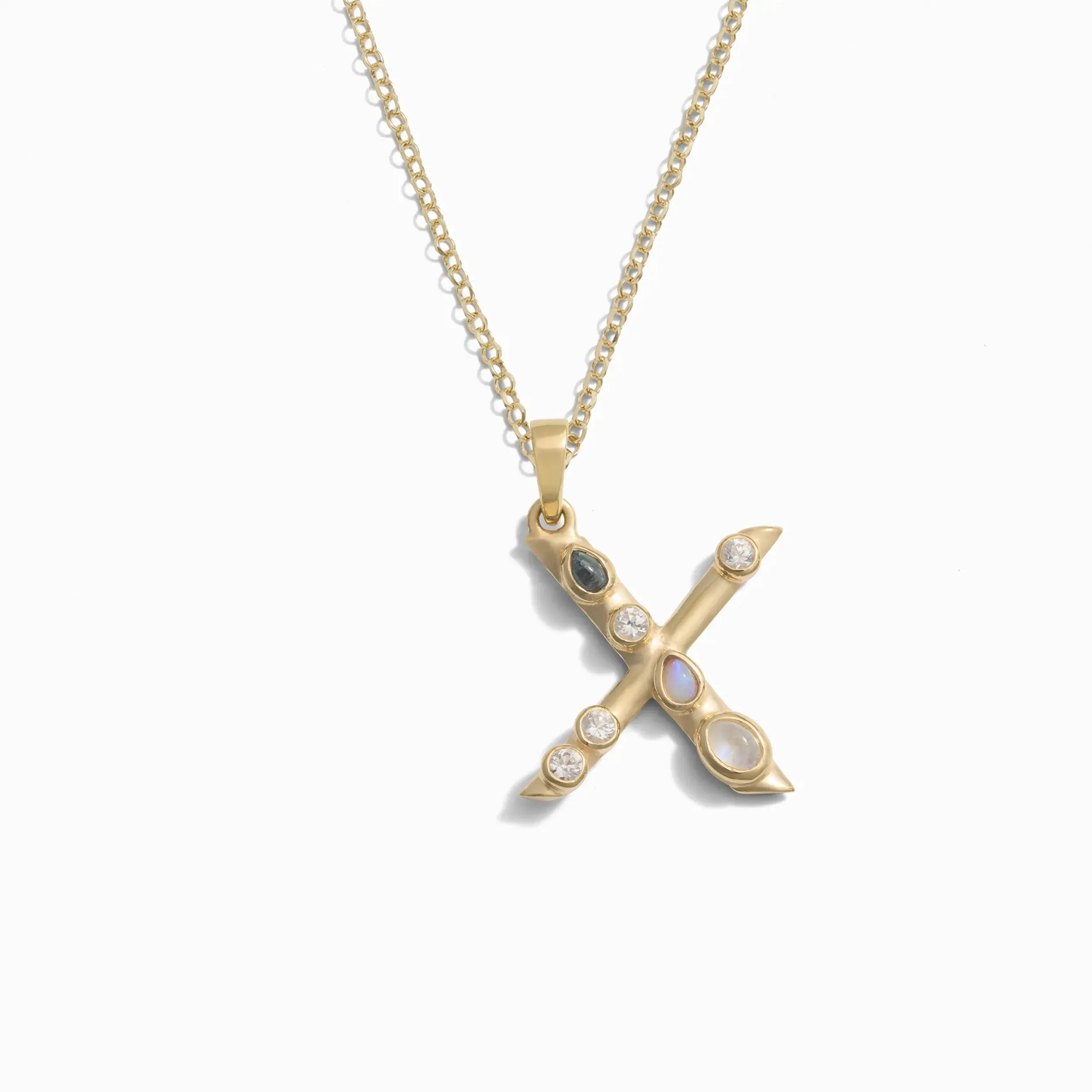 Gold Gemstone Initial Necklace