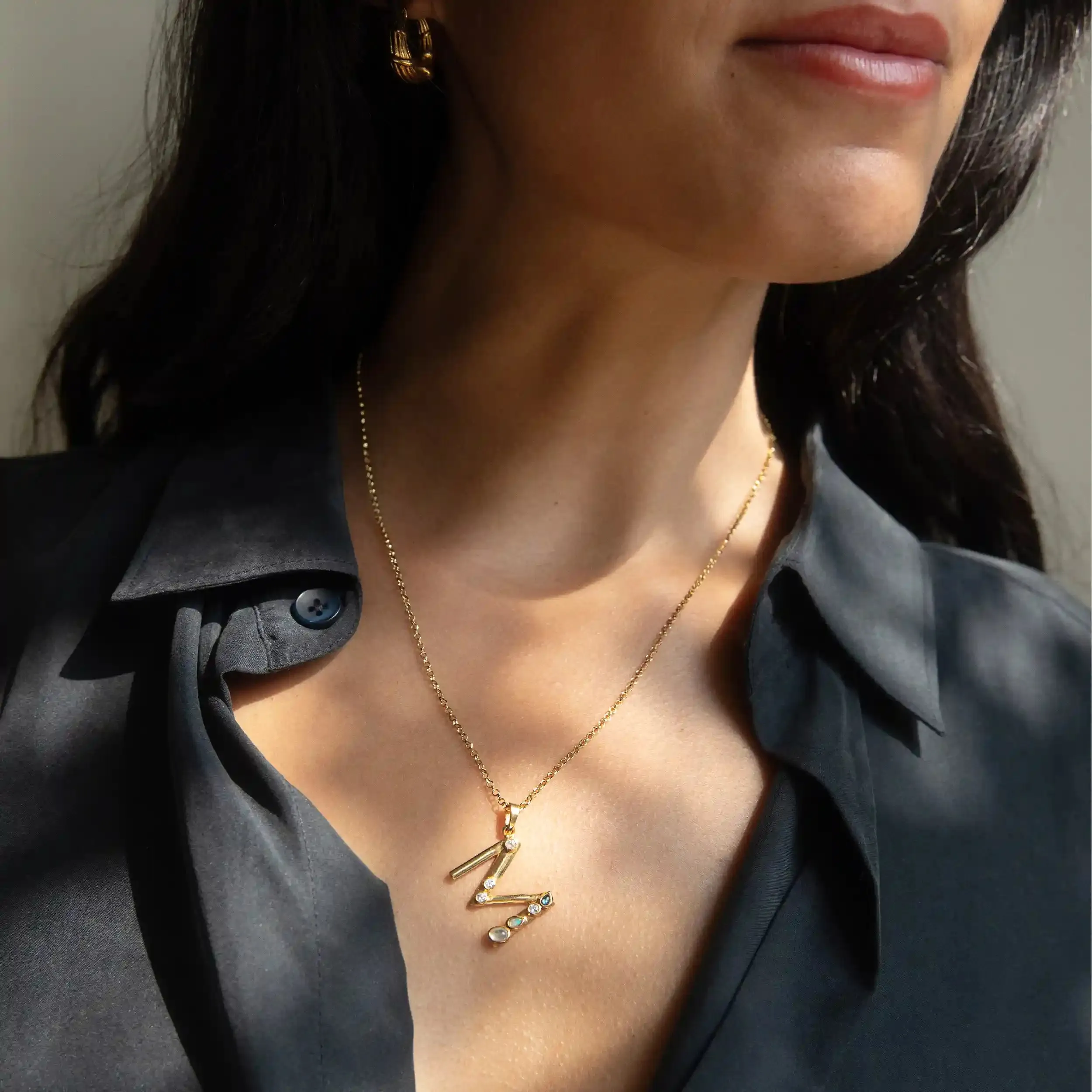 Gold Gemstone Initial Necklace