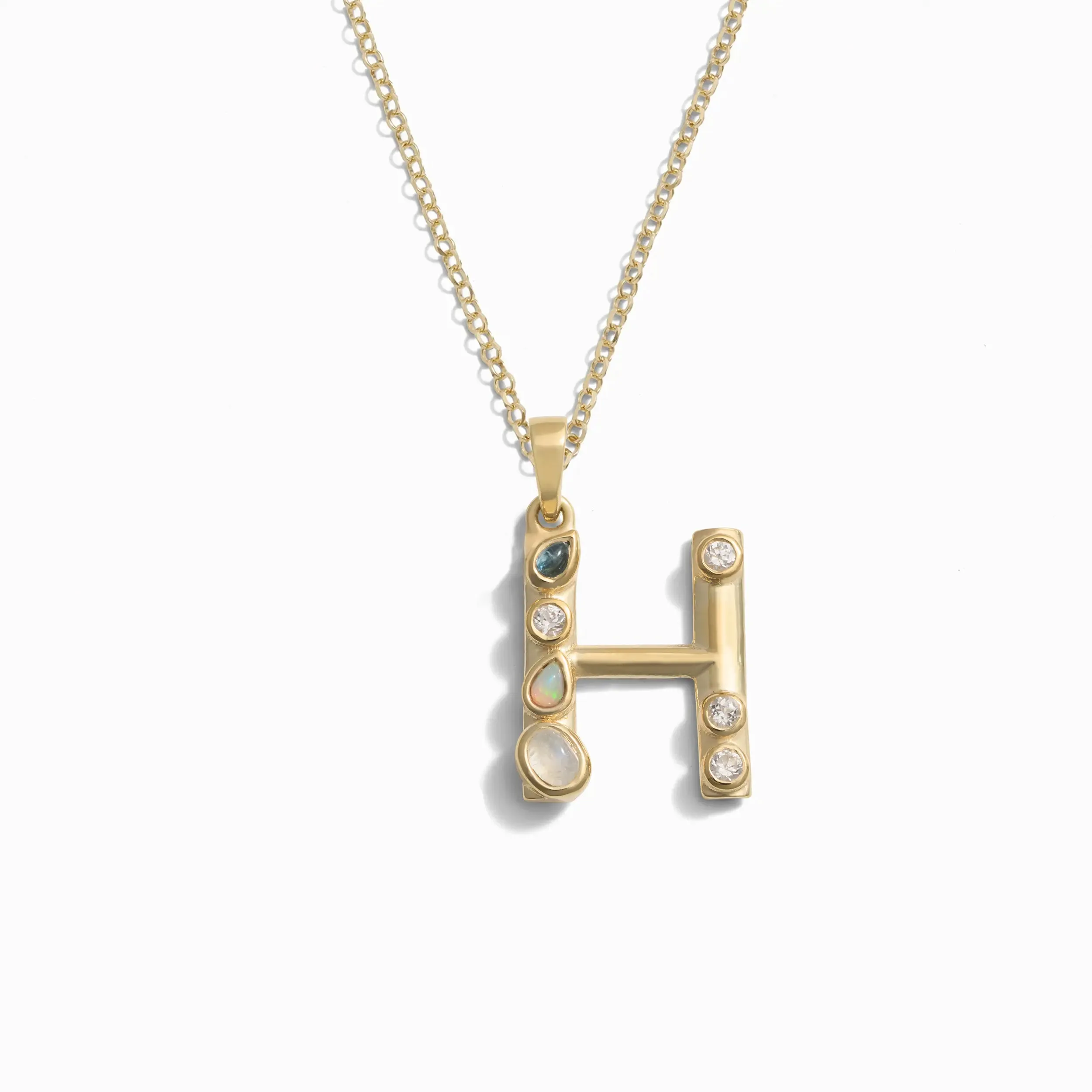 Gold Gemstone Initial Necklace