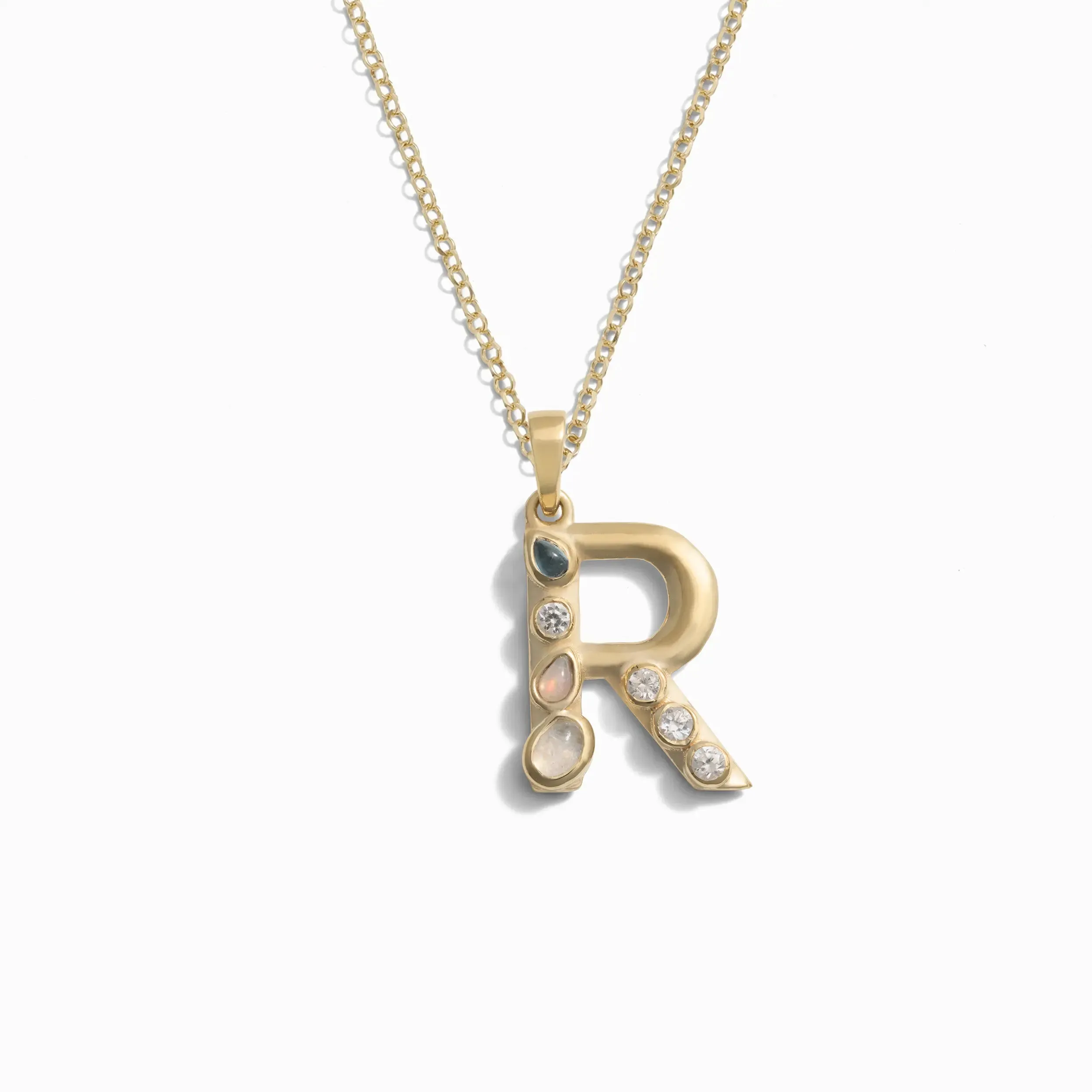 Gold Gemstone Initial Necklace