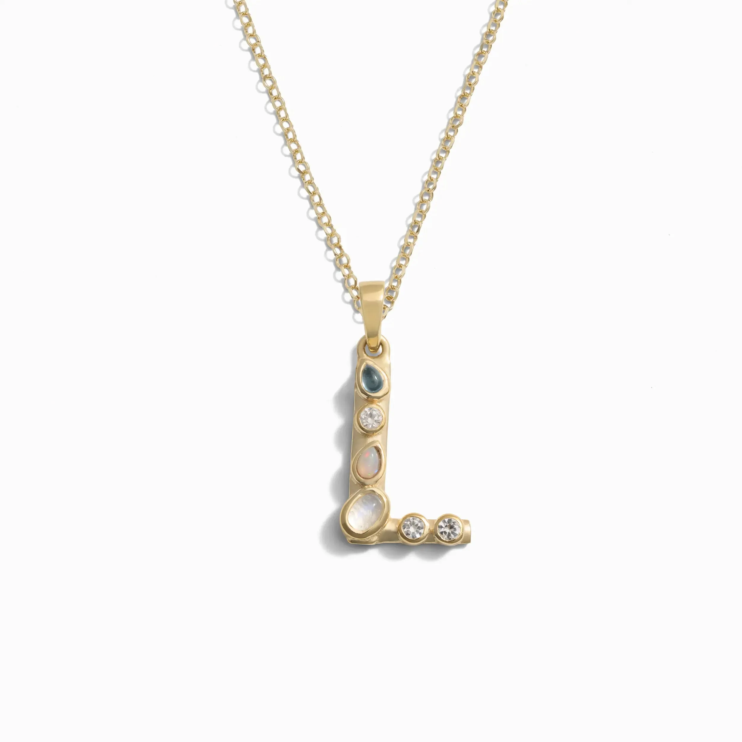 Gold Gemstone Initial Necklace