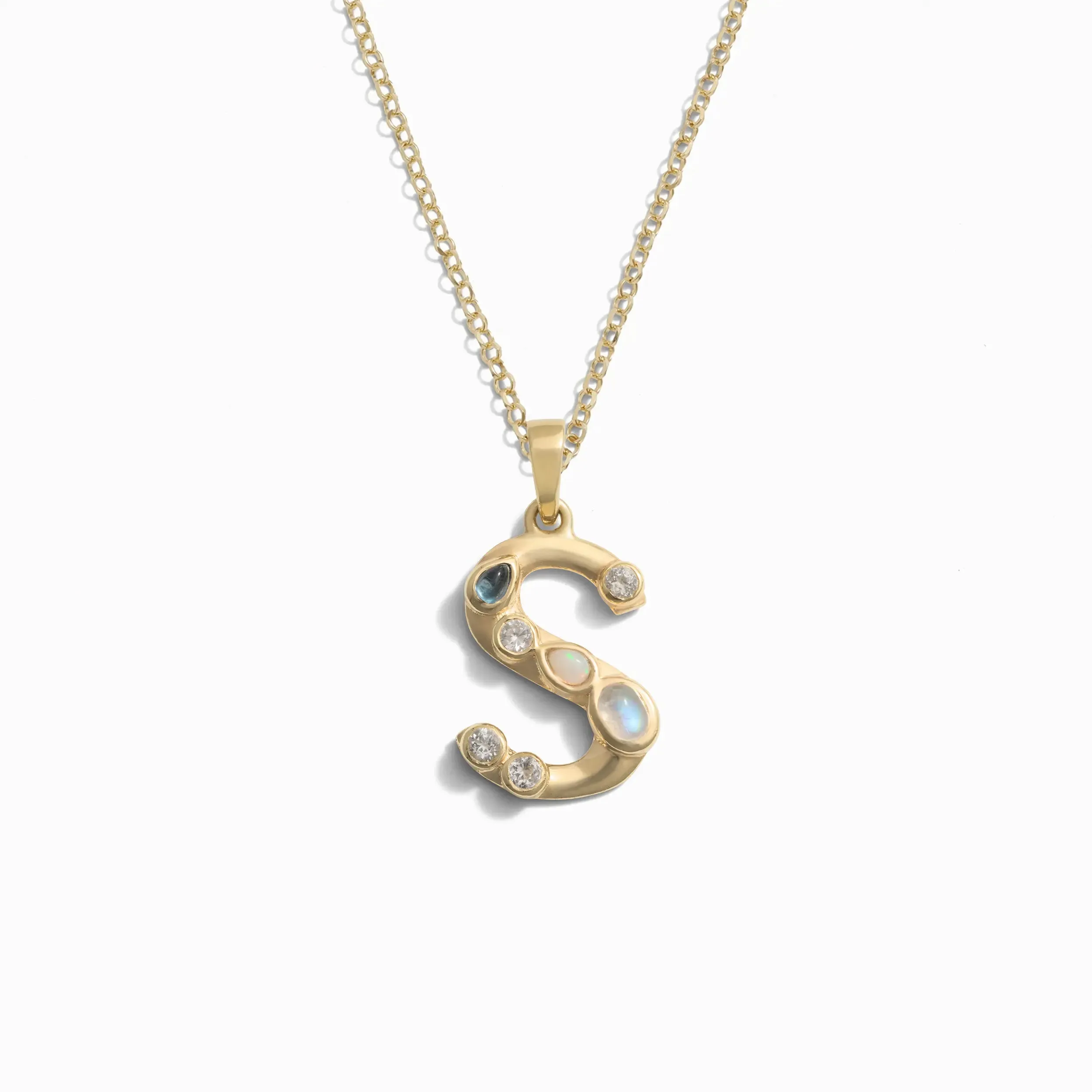 Gold Gemstone Initial Necklace