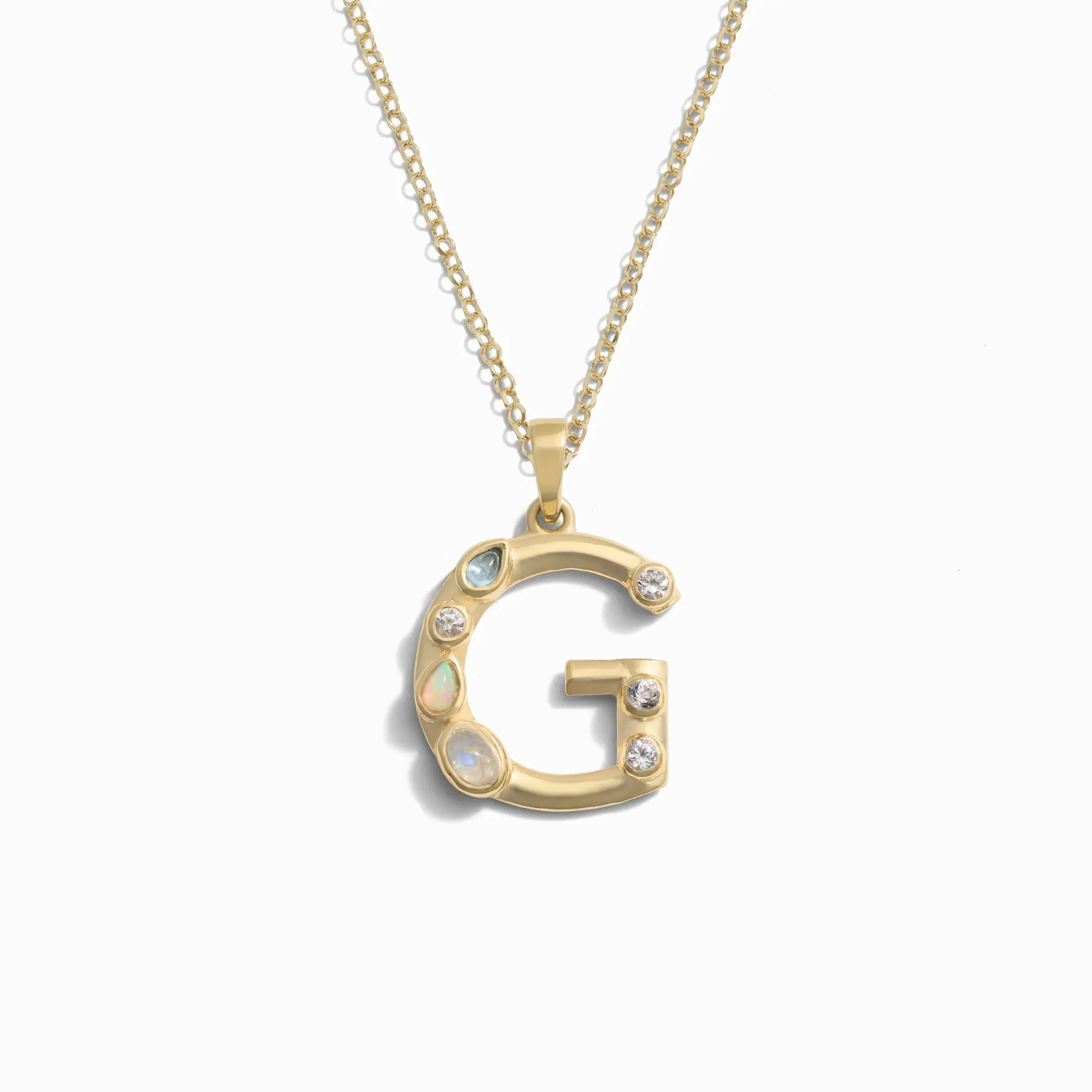 Gold Gemstone Initial Necklace