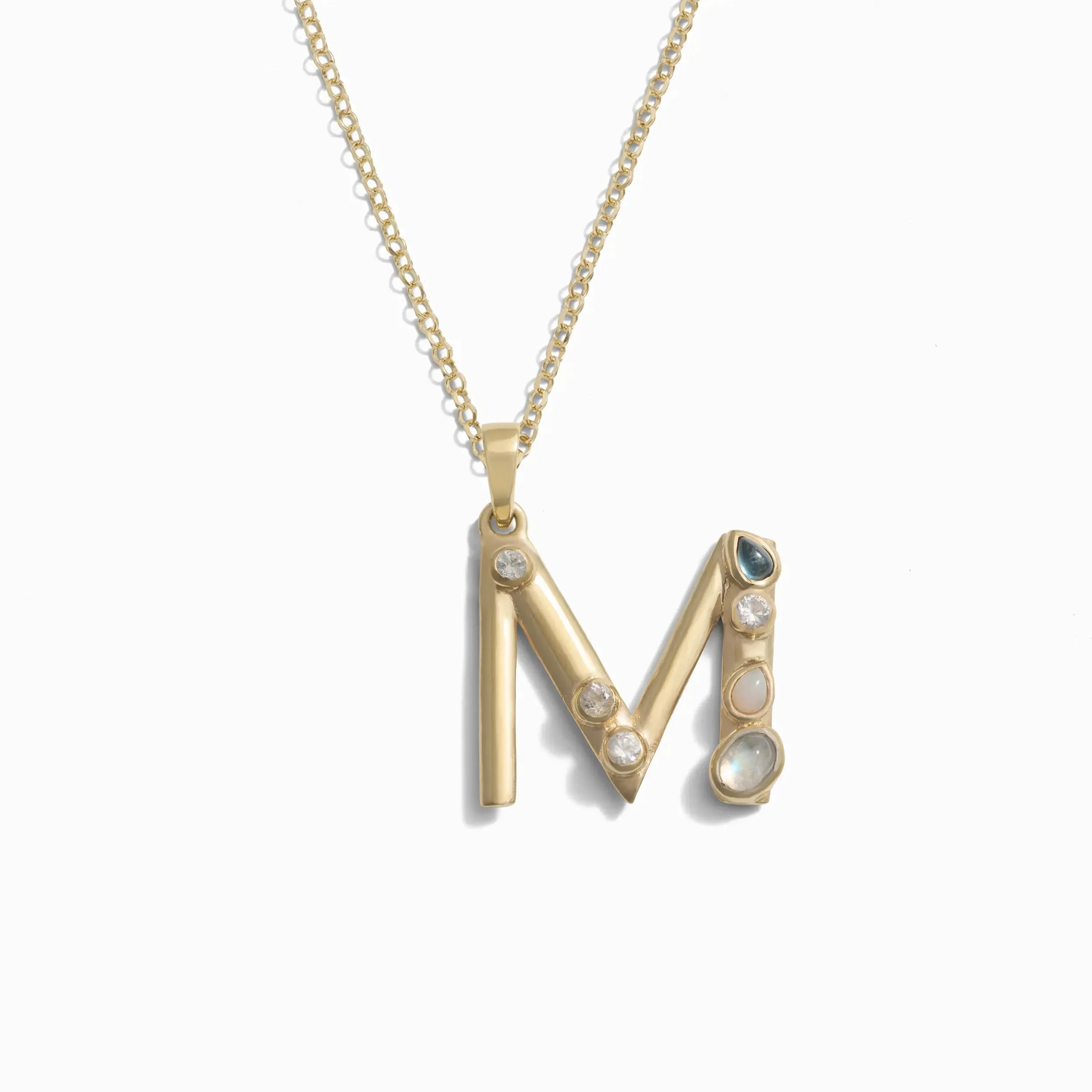 Gold Gemstone Initial Necklace