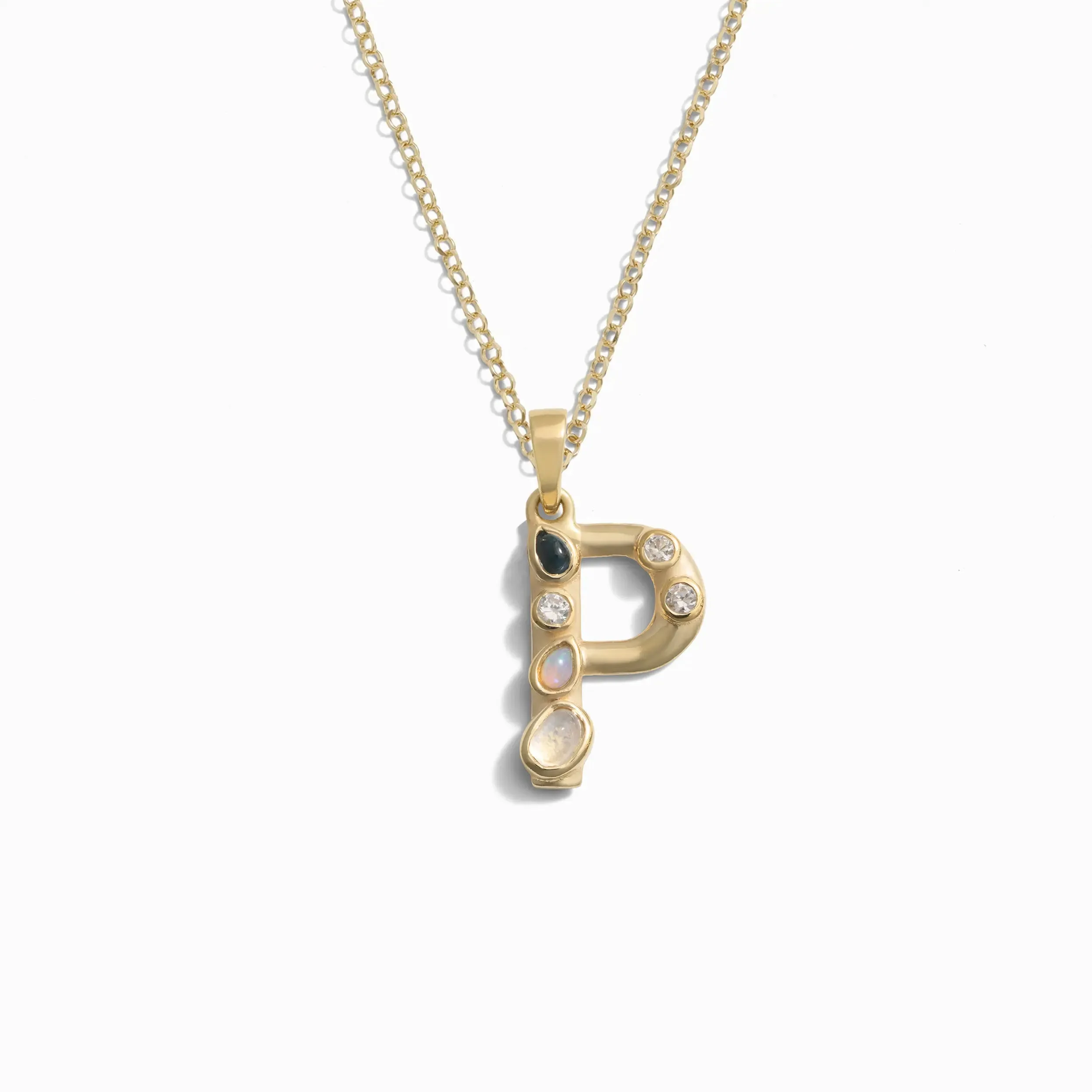 Gold Gemstone Initial Necklace