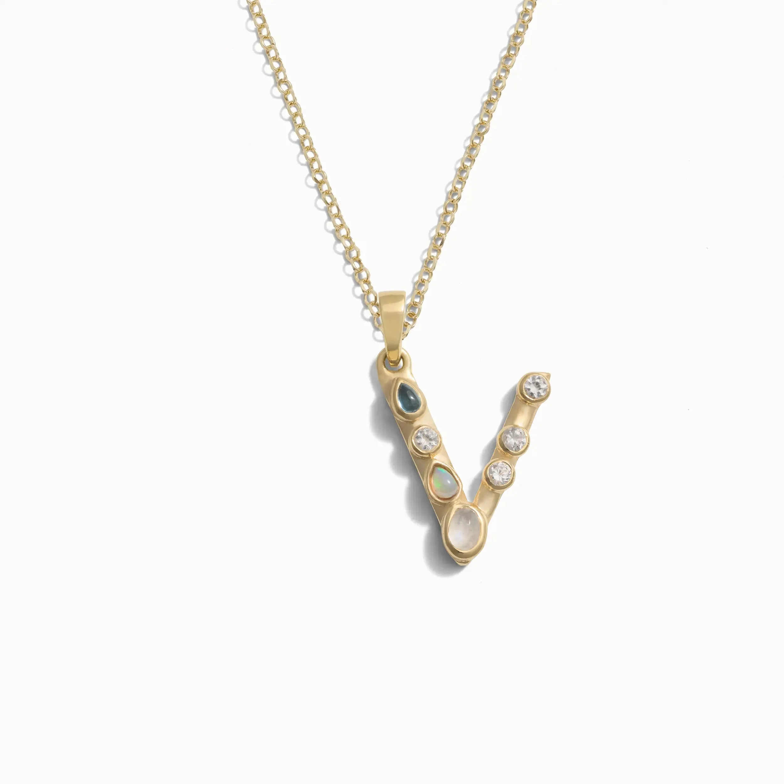 Gold Gemstone Initial Necklace