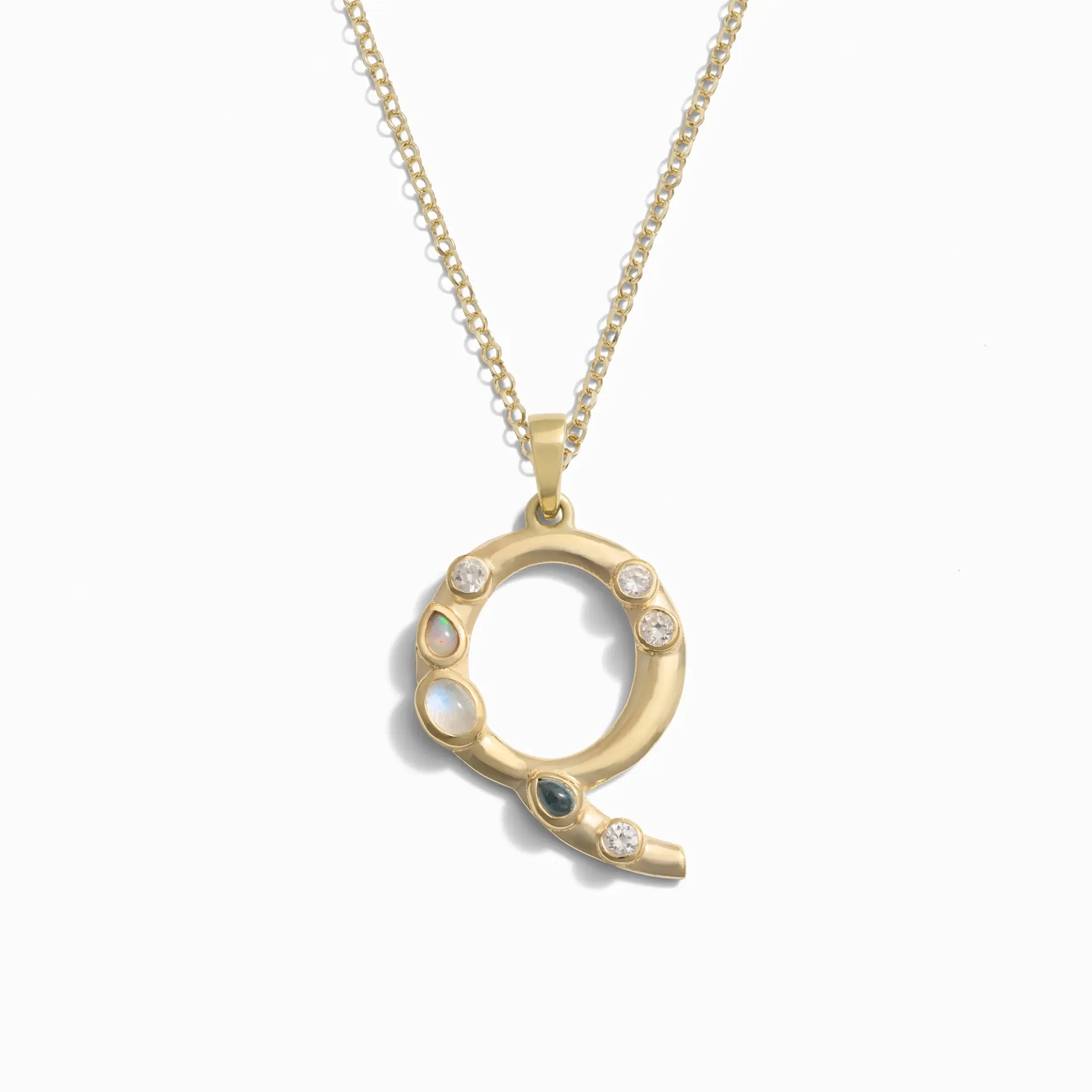 Gold Gemstone Initial Necklace