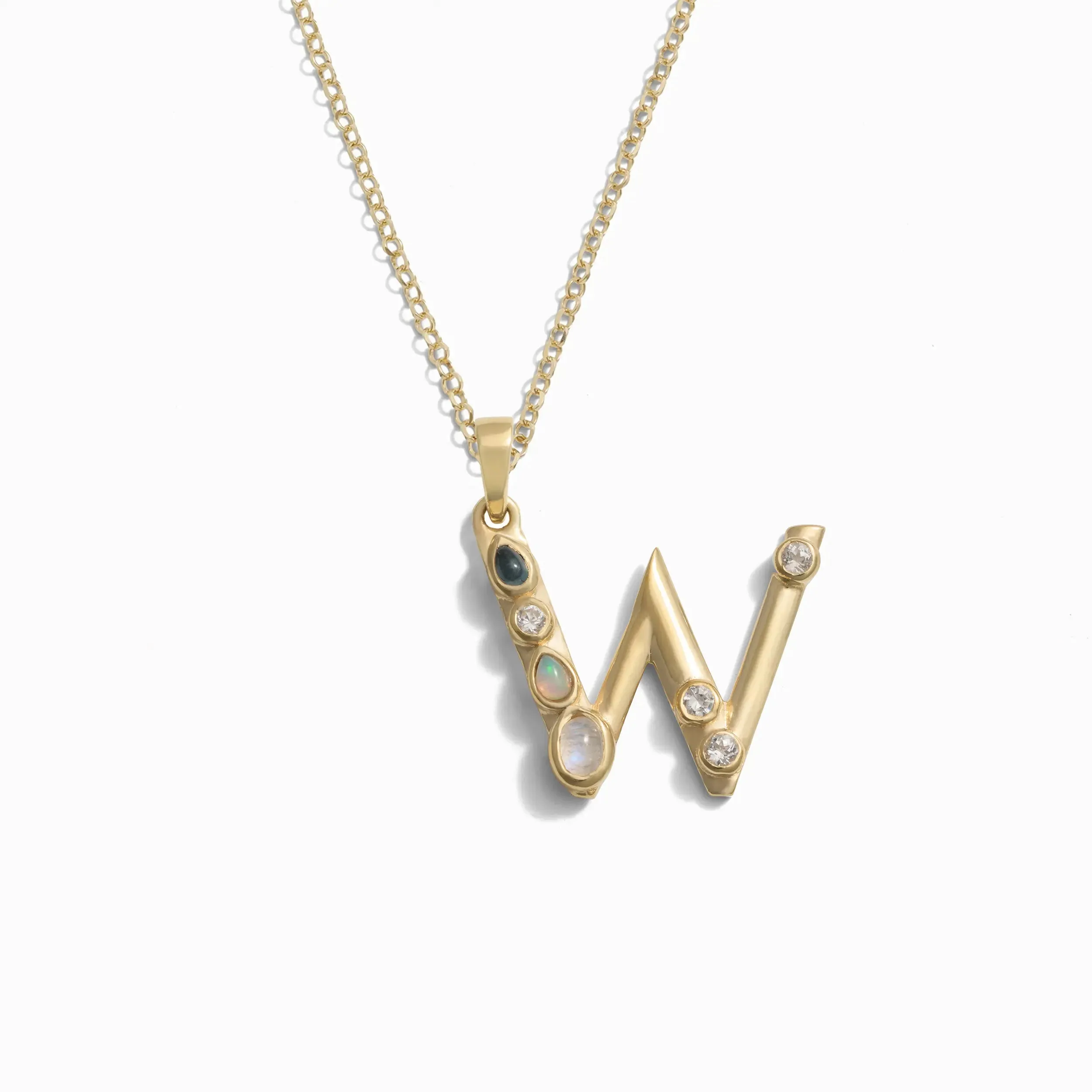 Gold Gemstone Initial Necklace