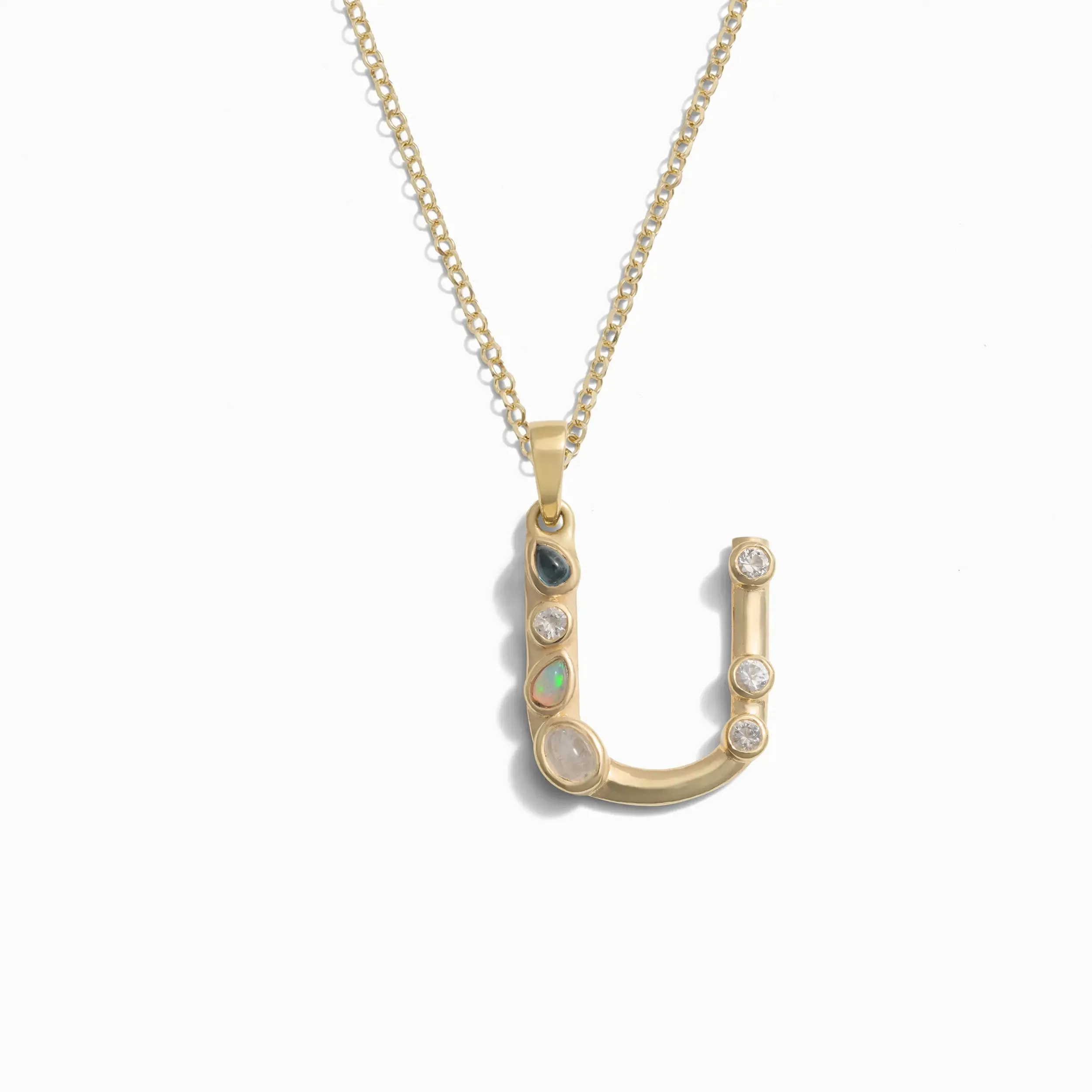 Gold Gemstone Initial Necklace