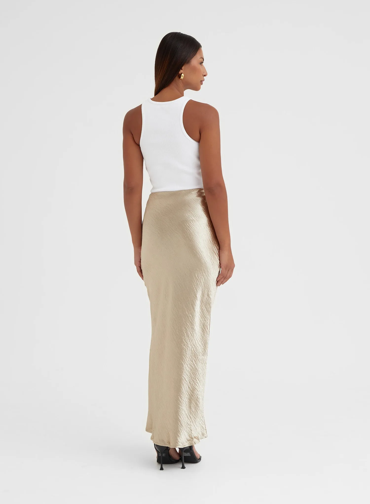 Gold Satin Midaxi Skirt - Silvie