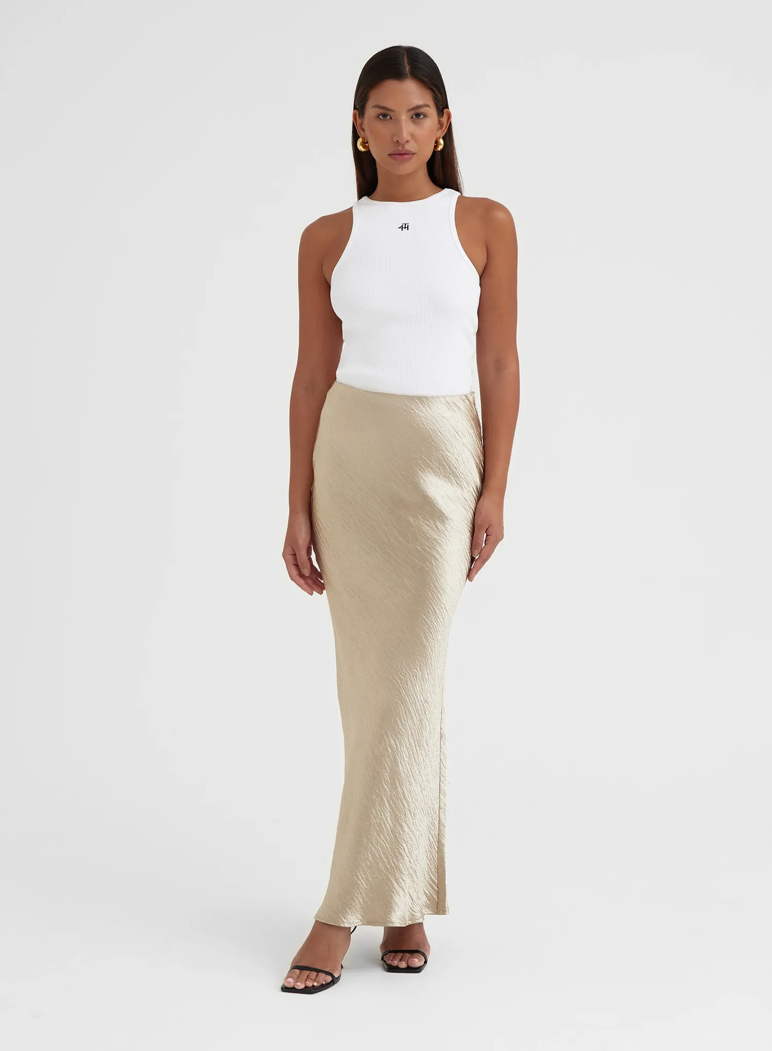 Gold Satin Midaxi Skirt - Silvie