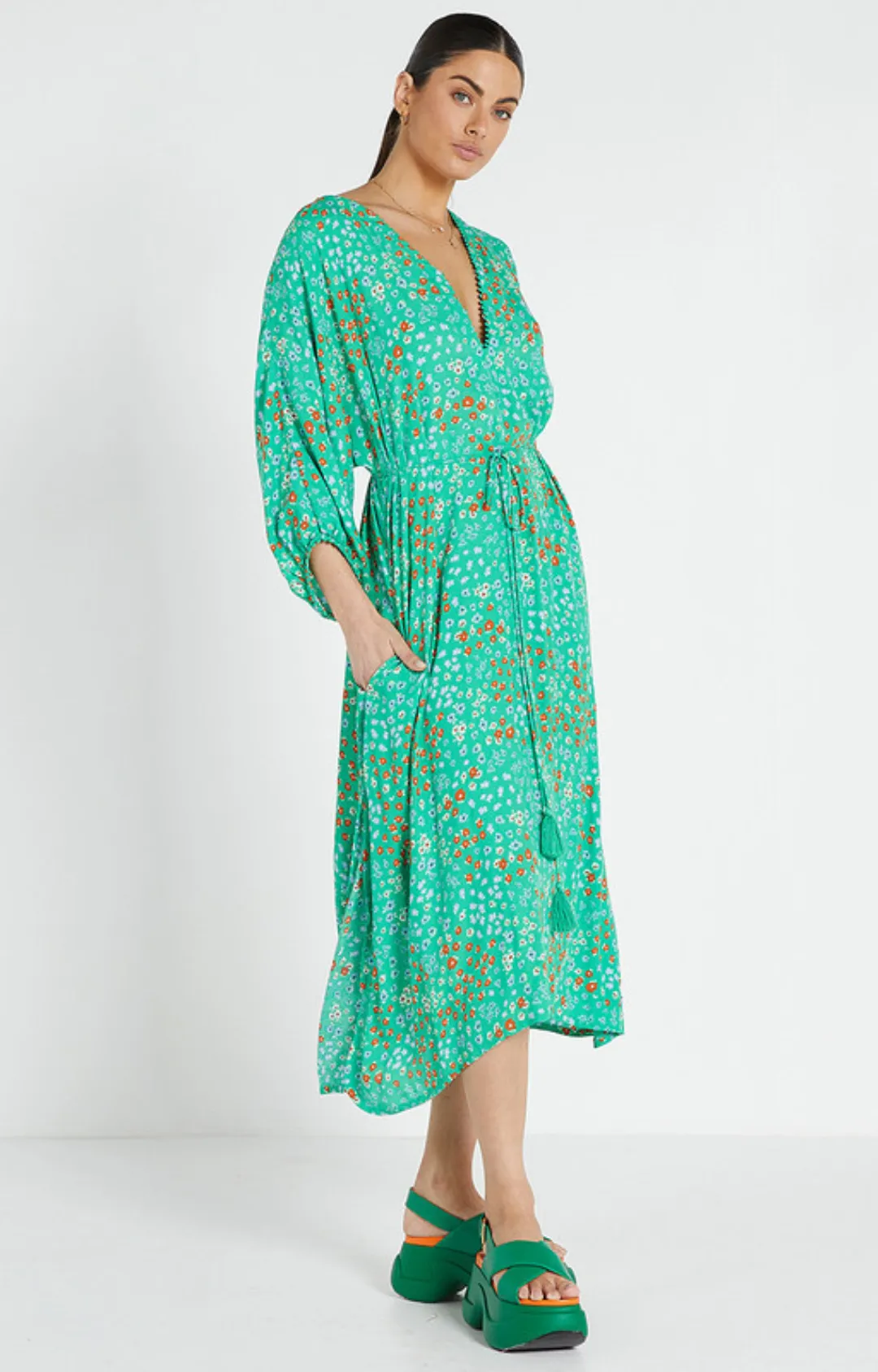 Gypsy Dress - Green Kawaii Ditsy