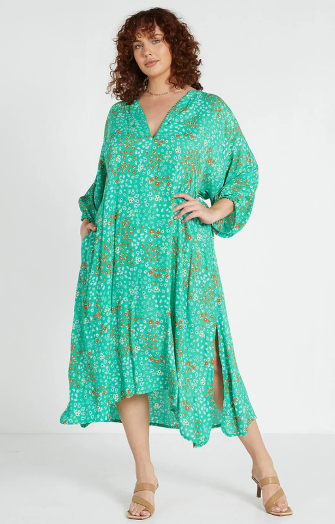 Gypsy Dress - Green Kawaii Ditsy