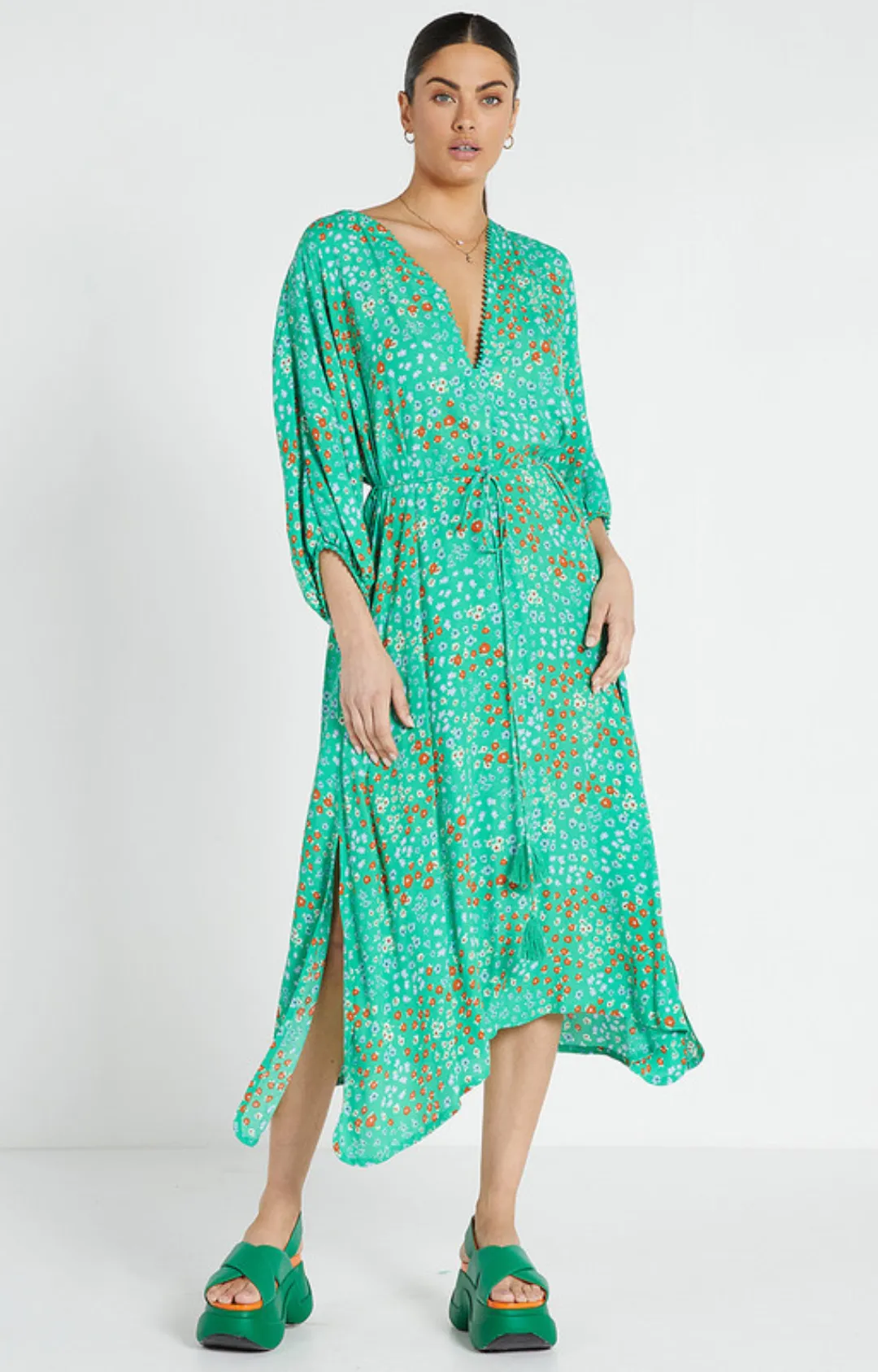 Gypsy Dress - Green Kawaii Ditsy