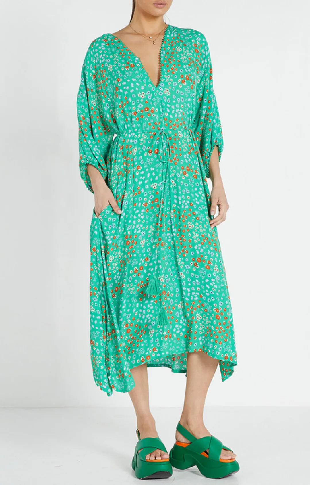 Gypsy Dress - Green Kawaii Ditsy