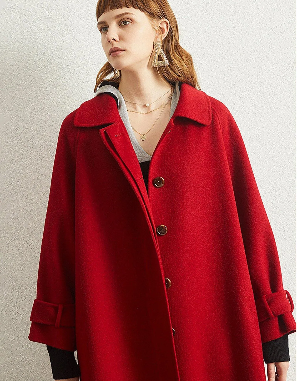 Handmade Wool Spread Collar Single Breasted Coat