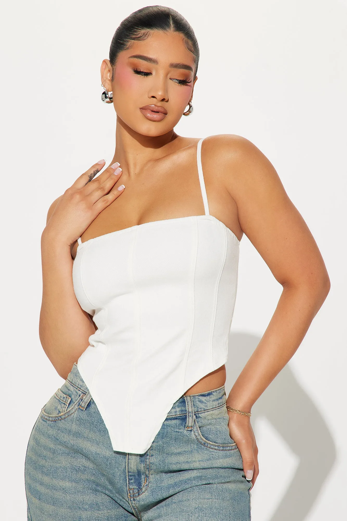 Harley Denim Corset Top - White