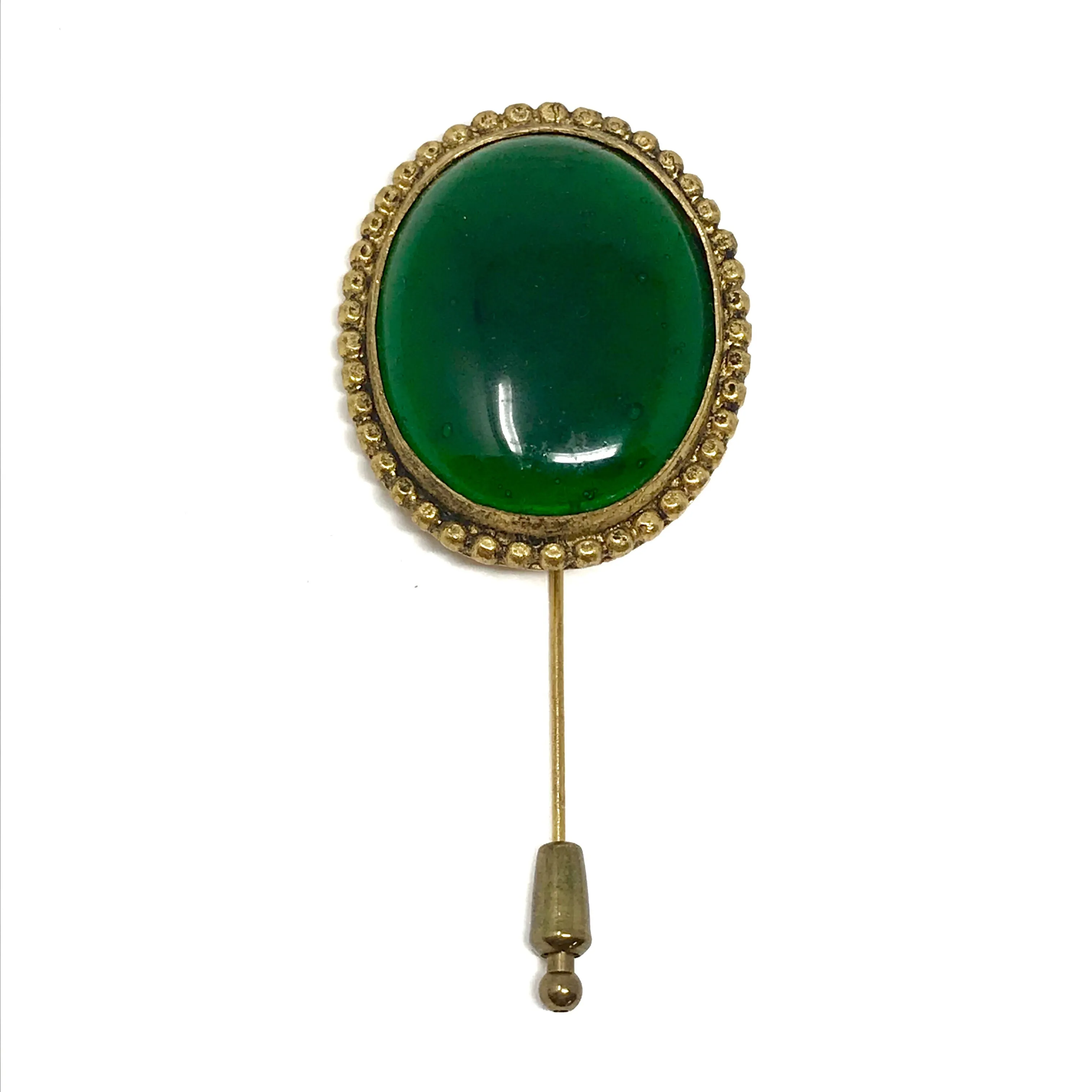 Isabel Canovas Vintage 80's Green Circle Gold Brooch Pin