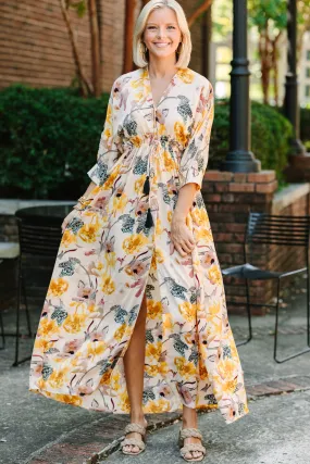 It's A Match Beige Floral Maxi Dress