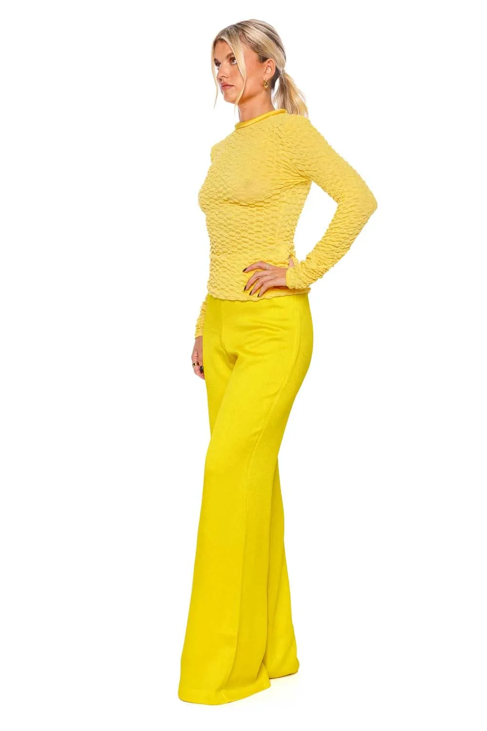 Jari Yellow Textured Long Sleeve Top