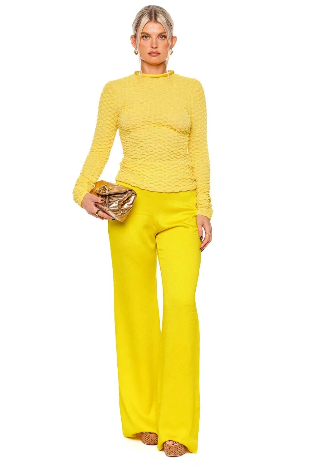 Jari Yellow Textured Long Sleeve Top