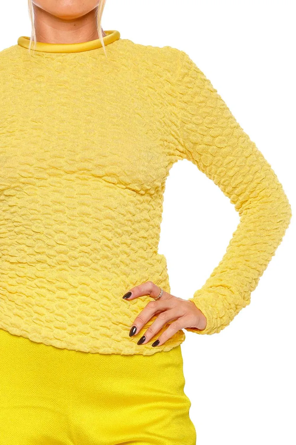 Jari Yellow Textured Long Sleeve Top