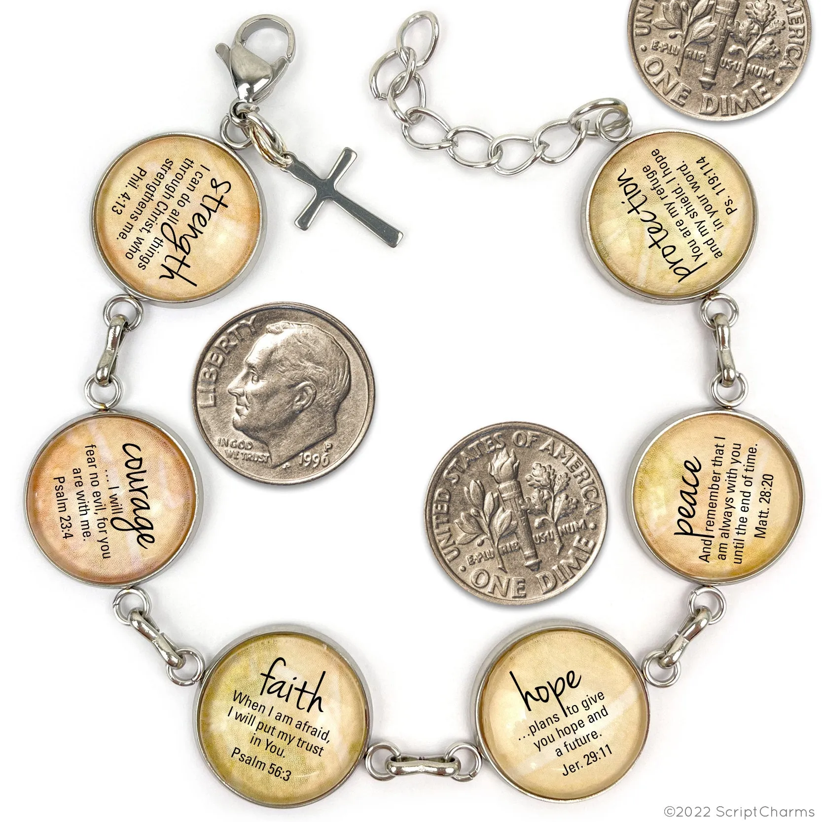 Jeremiah 29:11 Hope and a Future Scripture Bracelet – Glass Charm Stainless Steel Bible Verse Bracelet, 7.5-8.75