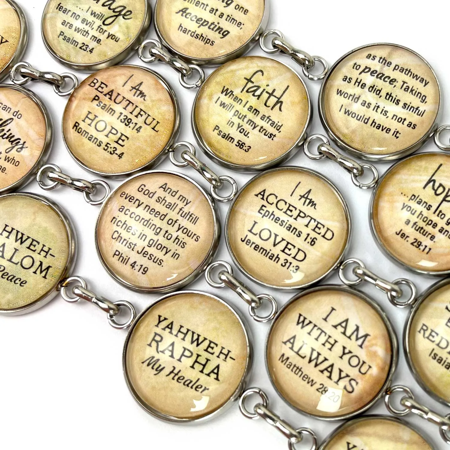 Jeremiah 29:11 Hope and a Future Scripture Bracelet – Glass Charm Stainless Steel Bible Verse Bracelet, 7.5-8.75