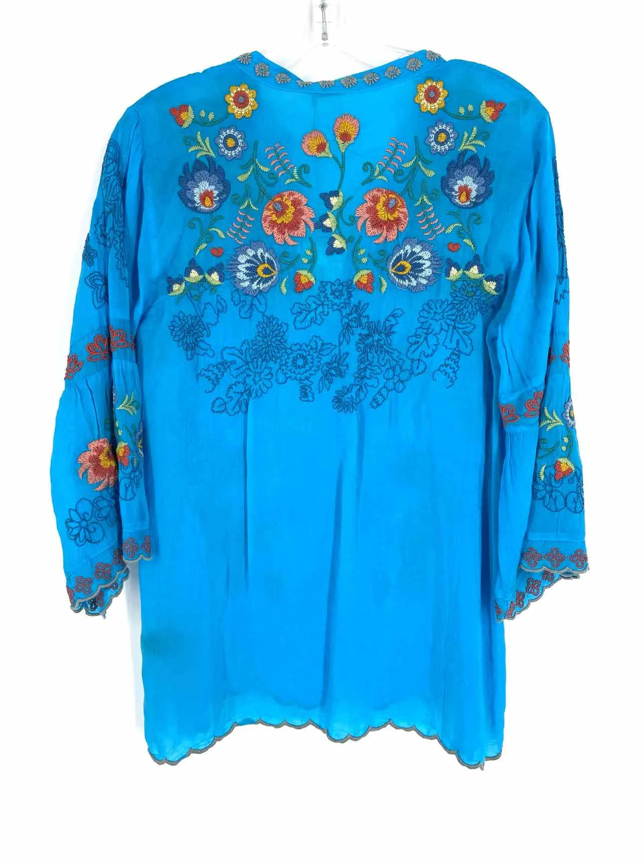 Johnny Was Size XS Blue/Multi Embroidered NEW Designer Top-3/4 Sleeve