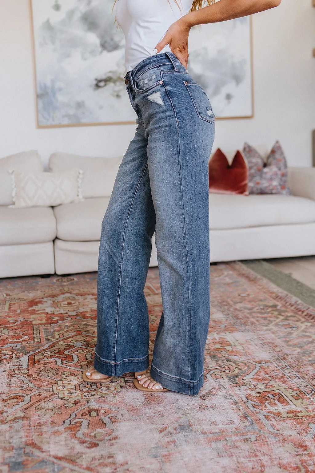 Katrina High Waist Distressed Denim Trousers