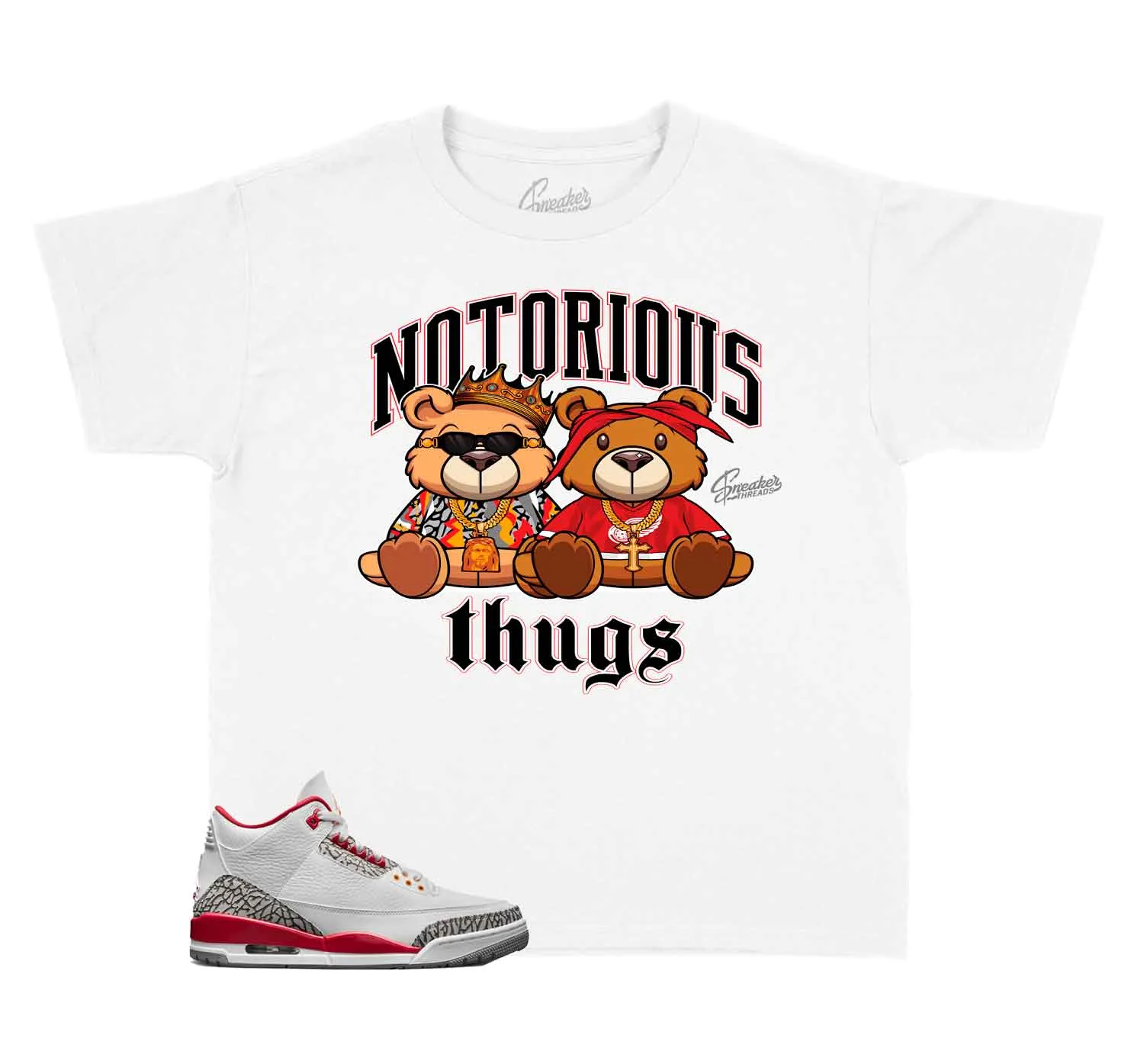 Kids Cardinal Red 3 Shirt - Thug Bears - White