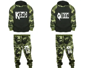 King Queen Couple Matching Camo Hoodies and Camo Jogger Pants Sold Separately