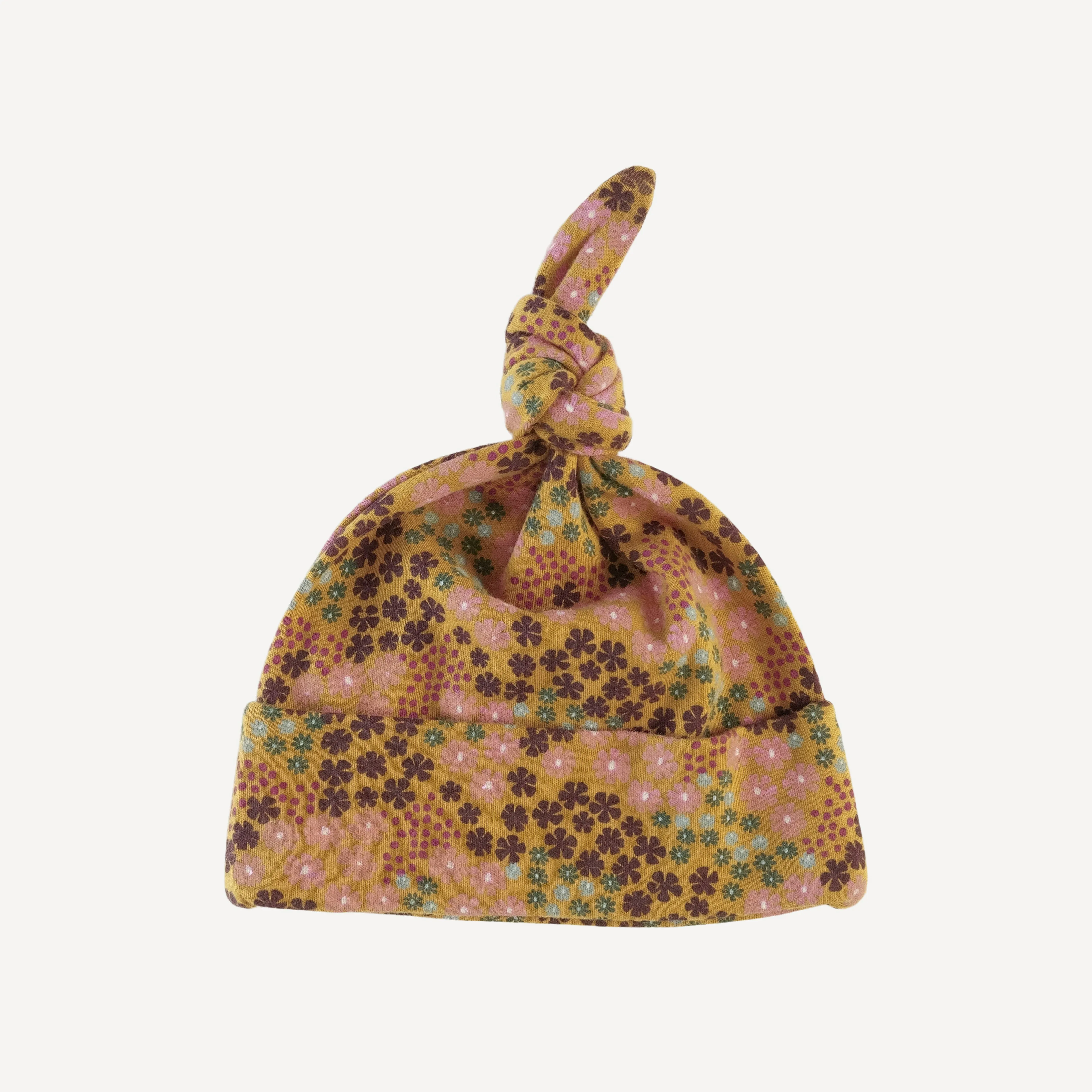 knot hat | honey mustard daisy ditsy | organic cotton interlock