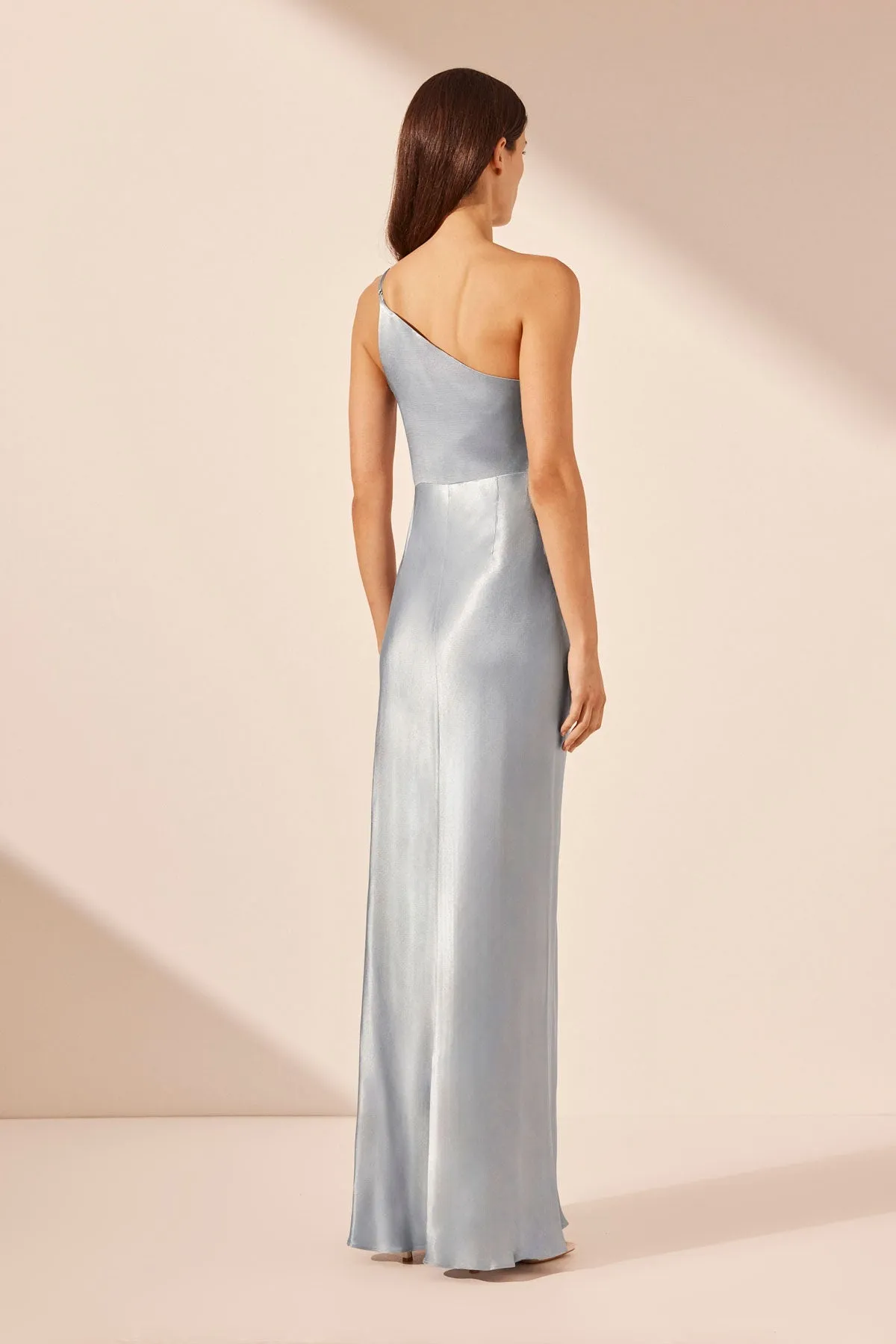 LA LUNE ASYMMETRICAL GATHERED MAXI DRESS - POWDER BLUE