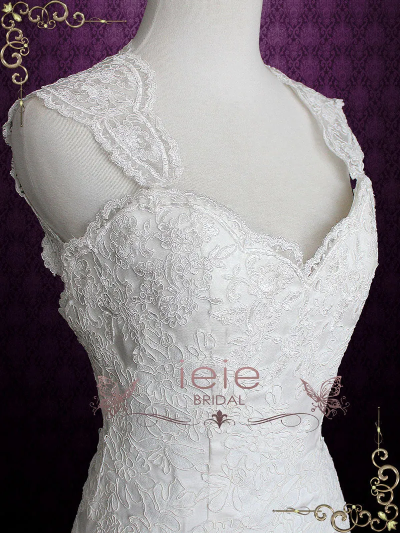 Lace Wedding Dress with Cap Sleeves and Keyhole Back PAULINE