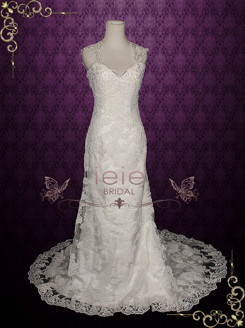 Lace Wedding Dress with Cap Sleeves and Keyhole Back PAULINE