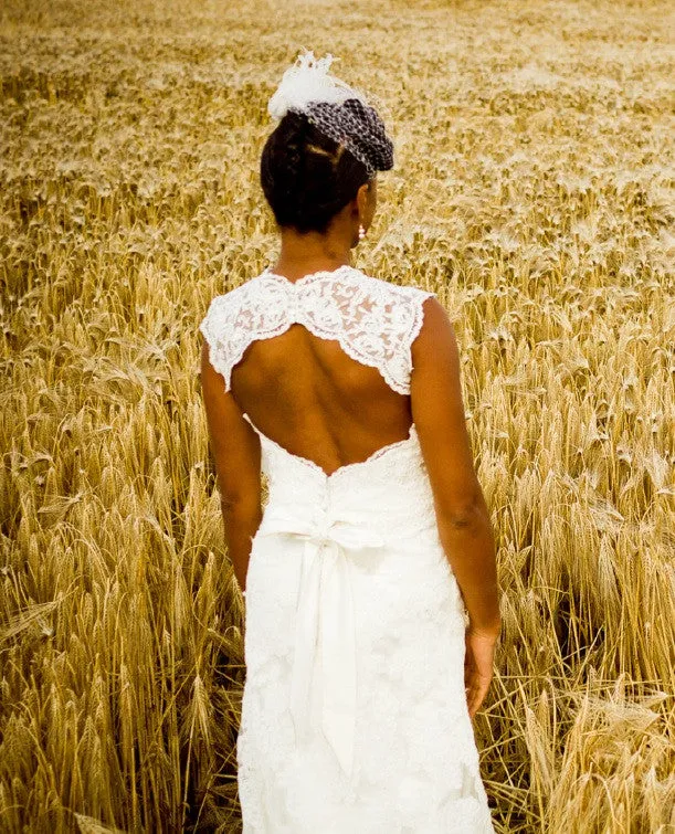 Lace Wedding Dress with Cap Sleeves and Keyhole Back PAULINE