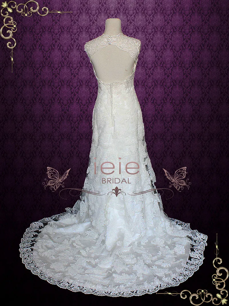 Lace Wedding Dress with Cap Sleeves and Keyhole Back PAULINE