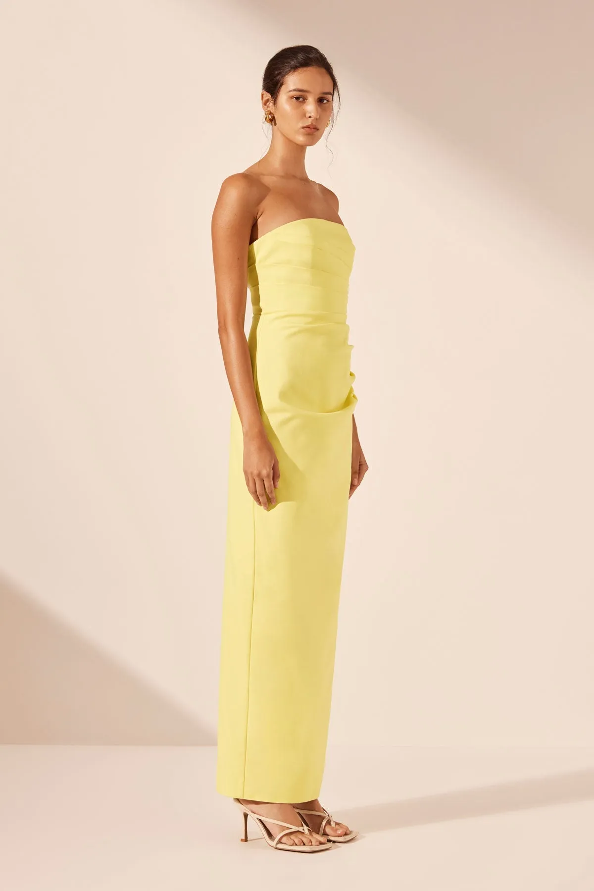 LANI STRAPLESS DRAPED MAXI DRESS - LEMON